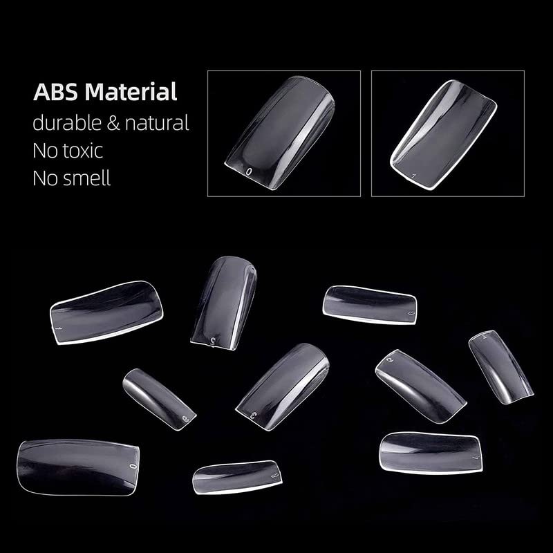 RECTYO GALLERY 100PCS Clear Acrylic Nail Tips - Full Cover Short Square Fake Nails for Manicure, 10 Sizes - Perfect for DIY Nail Art, Salon & Home Use