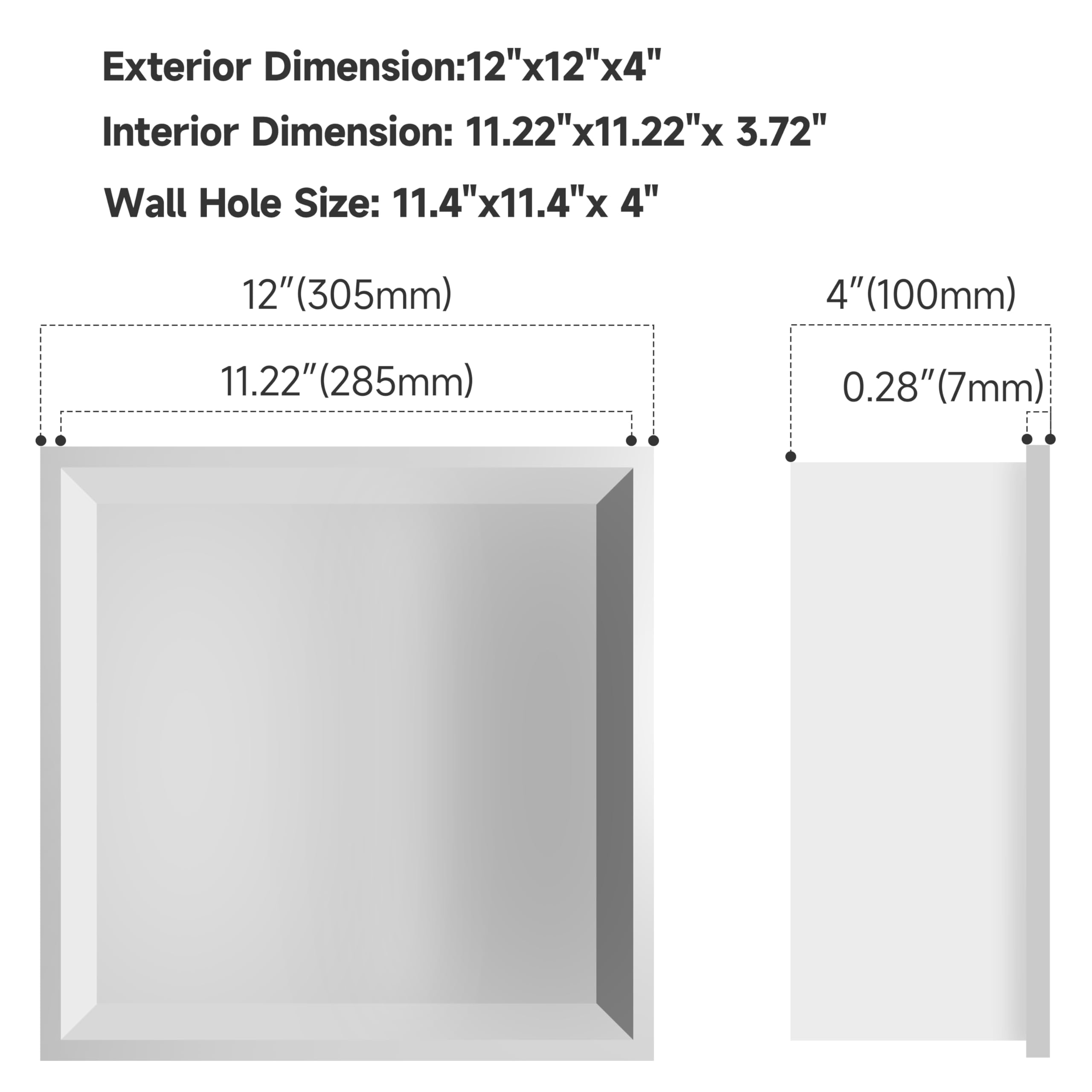 12x12 White Shower Niche Insert - No Tile Needed, Recessed Bathroom Wall Storage for Shower & Bath - Easy Over Mount Installation | Perfect for Modern Bathroom Renovations & Space-Saving Solutions
