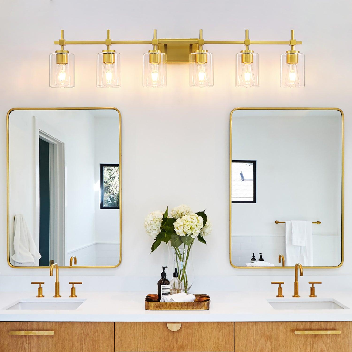 Jasper Modern Clear Glass 6-Light Bathroom Vanity Light Fixture - Elegant Lighting for Bathroom, Powder Room & Dressing Area