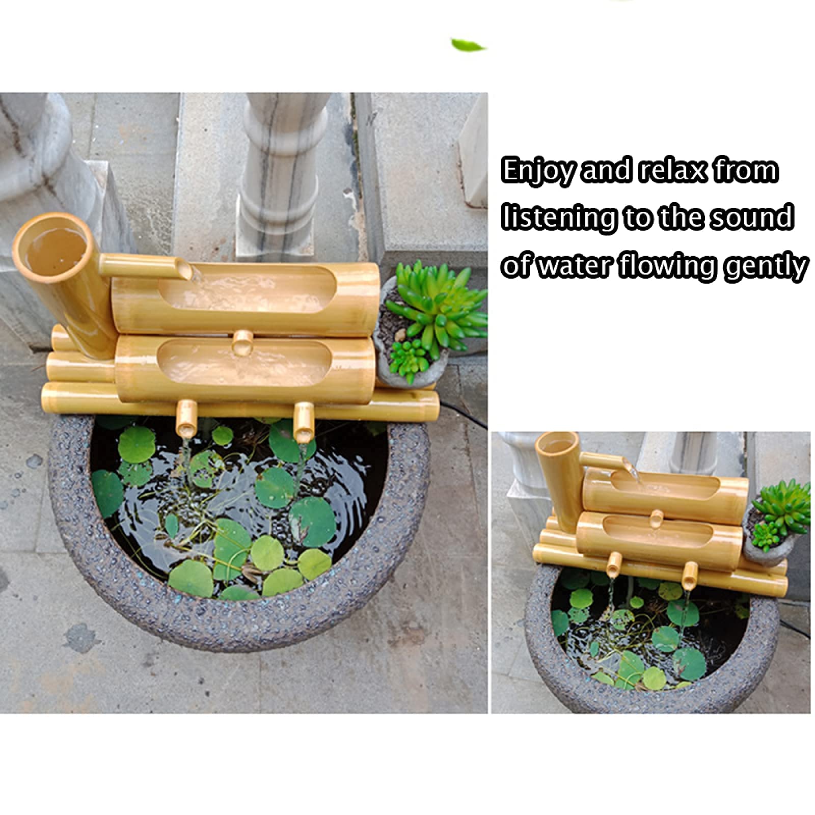 Solar Powered Bamboo Water Fountain - Outdoor Garden Decor, Feng Shui Wheel Feature for Home & Office Desktop | Relaxing Zen Water Feature for Patio, Yard & Workspace