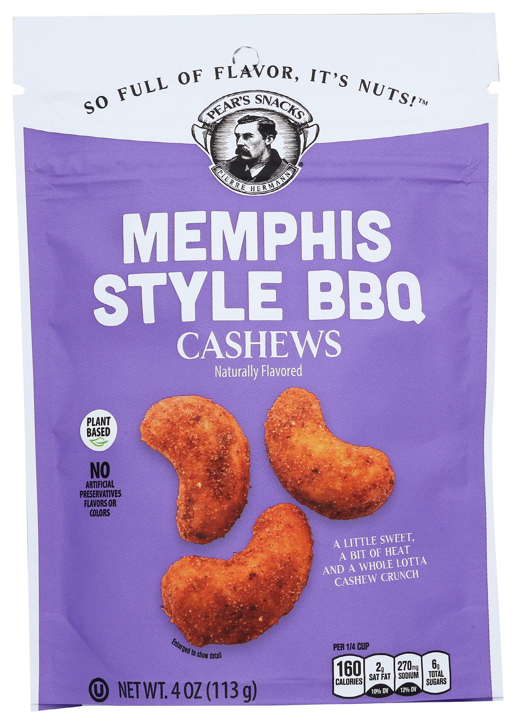 Pear's Snacks Memphis Style BBQ Cashews - 4oz Bag | Premium Roasted Cashews with Bold BBQ Flavor | Perfect for Snacking, Parties & Gifts