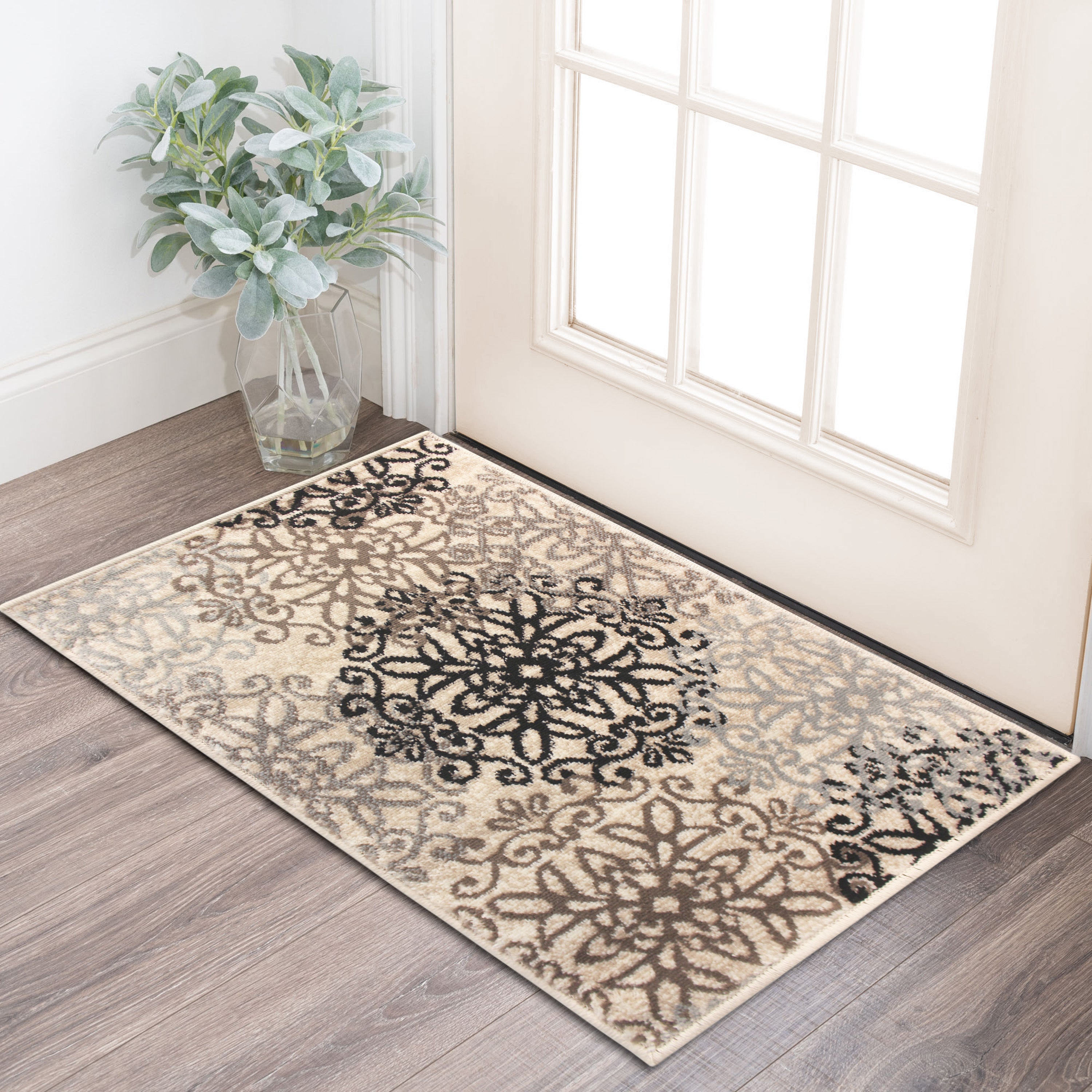 Leigh Traditional Floral Scroll Indoor Area Rugs & Runner Rugs - Non-Slip Soft Living Room Bedroom Decor Carpet