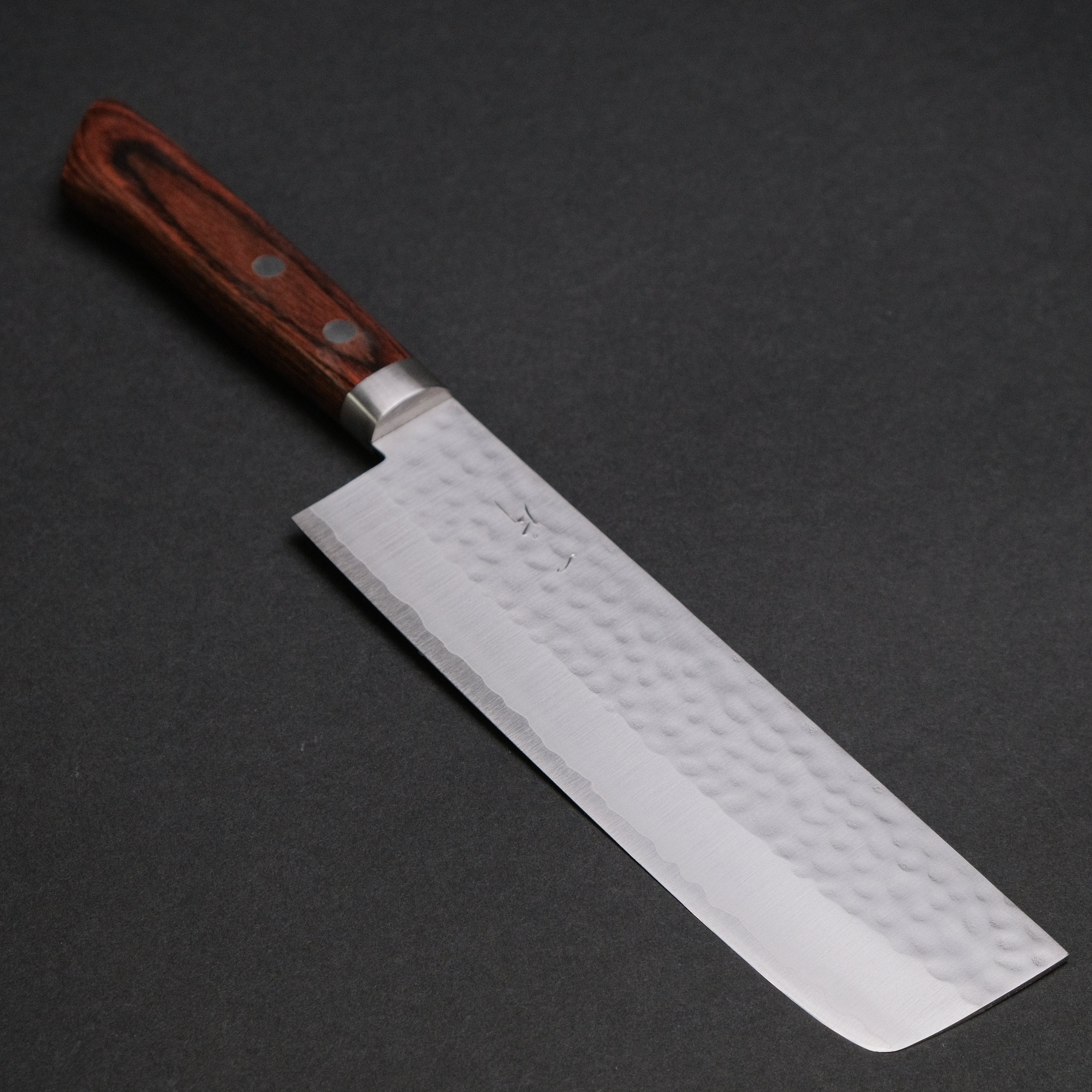Hitohira NM Tsuchime Nakiri Knife - Japanese Vegetable Knife with Imitation Mahogany Handle - Perfect for Slicing, Dicing & Chopping Vegetables in Home Kitchens