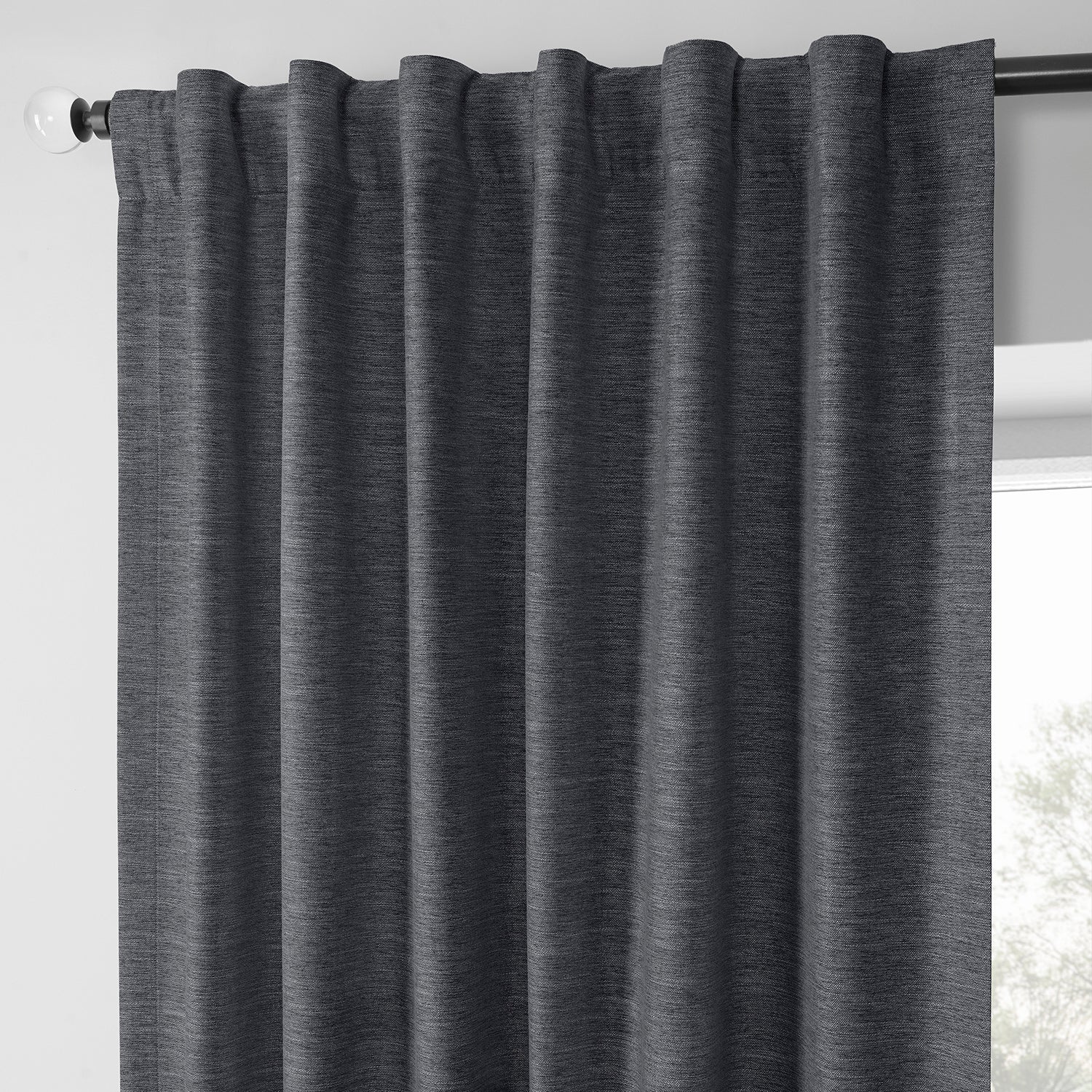 Rustic Charcoal Boho Chic Faux Linen Blackout Curtains - Set of 2 Panels for Living Room, Bedroom & Nursery - Noise Reducing & Light Blocking Window Treatments