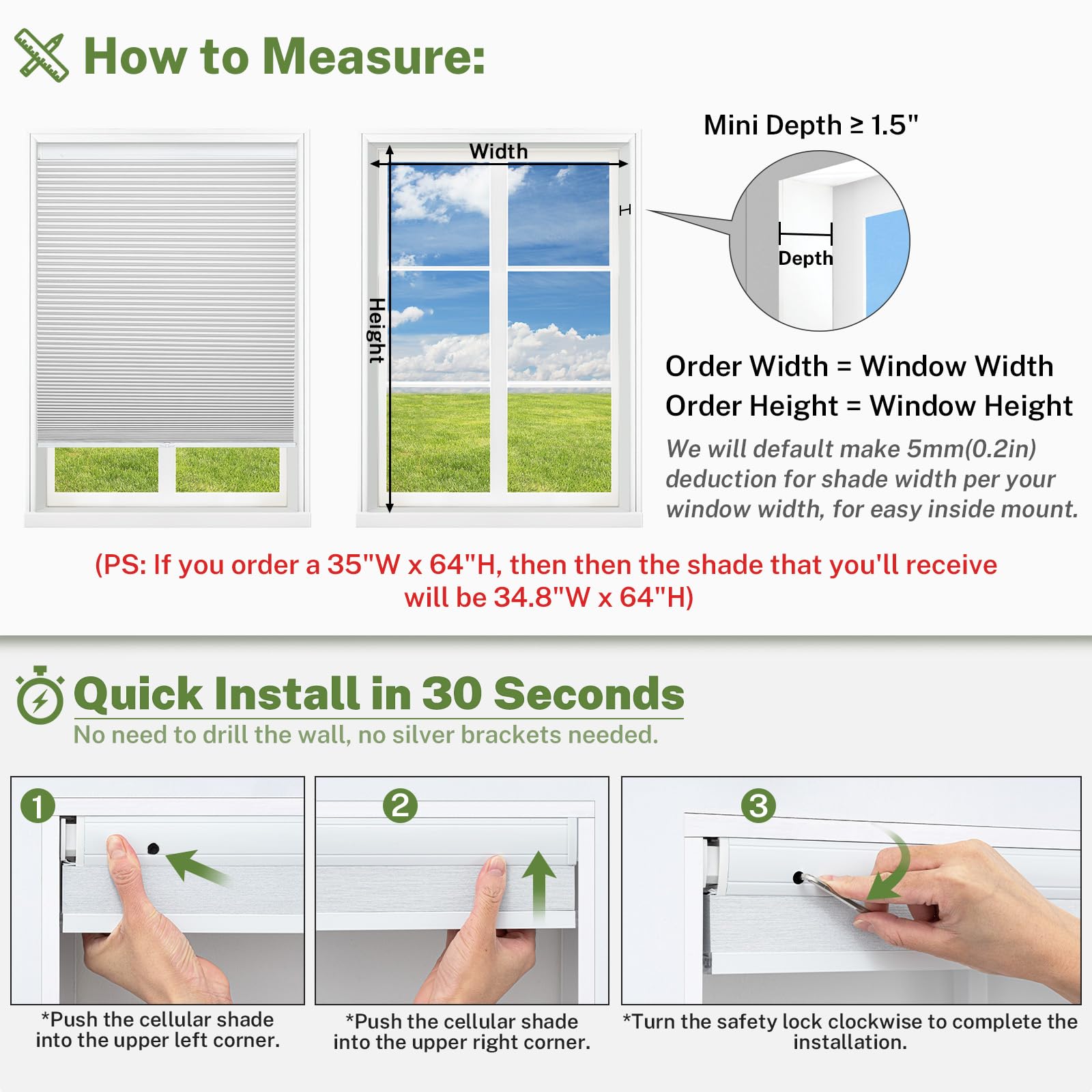 MiLin Cordless Cellular Shades - No Tools No Drill Window Blinds for Indoor Use, Magnetic Door Blinds (Blackout, White, 57.5