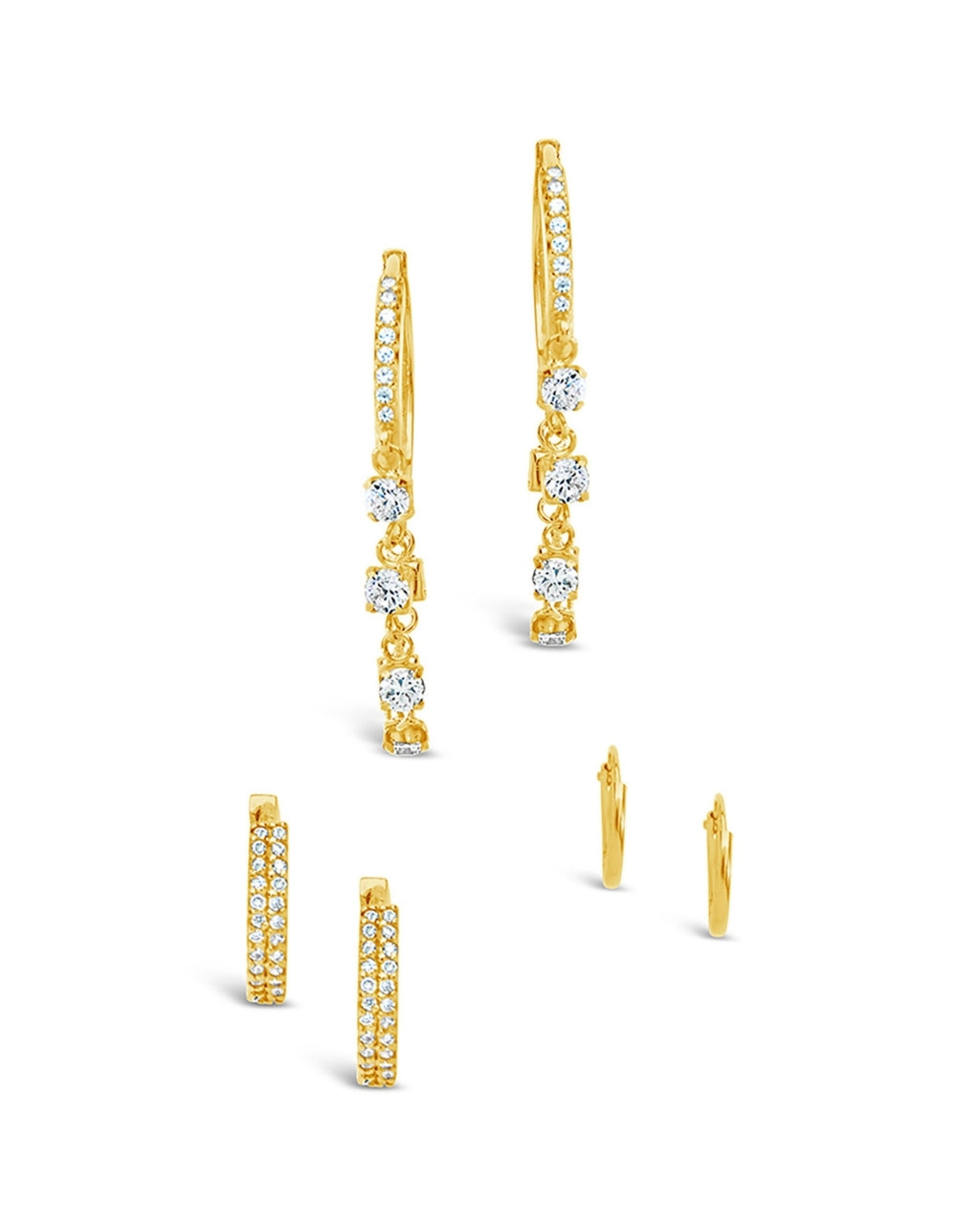 CZ Dangle Hoop Earring Set of 3 - Cubic Zirconia Gold Plated Drop Earrings for Women | Perfect for Parties, Weddings & Everyday Wear