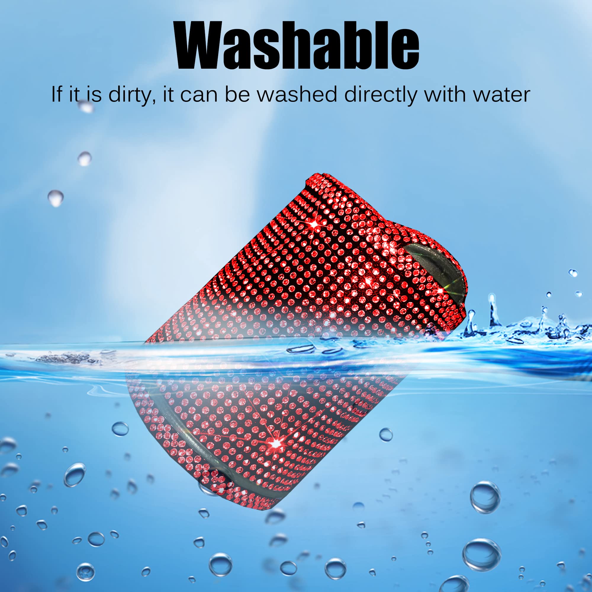 Crystal Diamond Car Ashtray with Lid - Smell Proof & Blue LED Light - Portable Bling Ashtray for Car - Smokeless Cigarette Holder & Mini Trash Can (Red) - Perfect for Road Trips, Camping & Outdoor Smoking