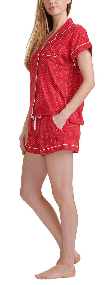 Tommy Hilfiger Women's 2-Piece Pajama Shorts Set - Classic Red Dot Print, Size Large | Soft Sleepwear for Lounge & Vacation | Cozy Nightwear for Summer Nights