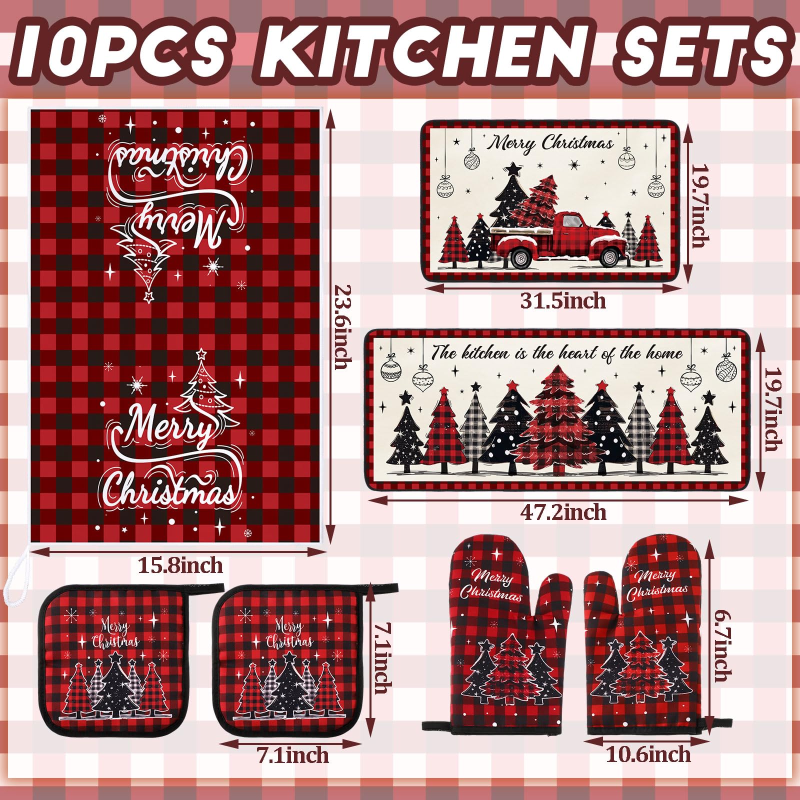 10 Pcs Winter Wonderland Oven Mitts & Pot Holders Set - Absorbent Kitchen Towels for Baking, Cooking, BBQ - Perfect Kitchen Decor & Gift for Home Chefs