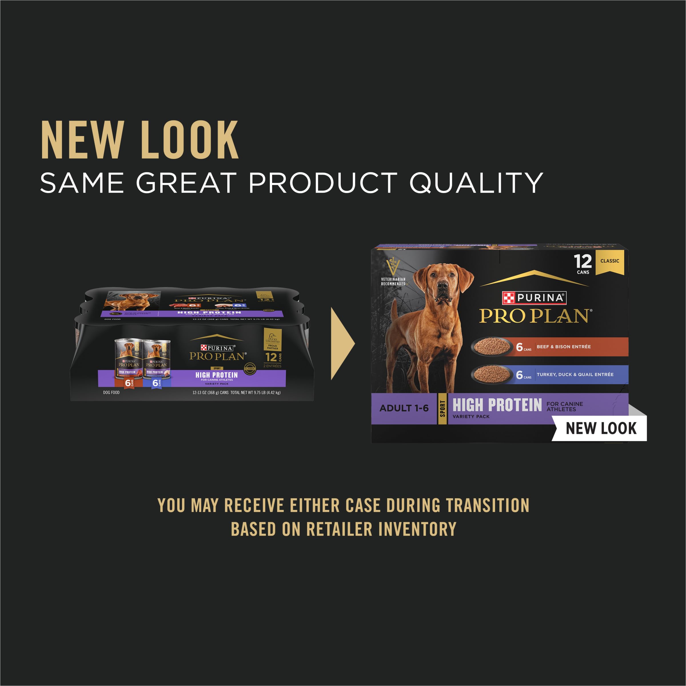 Purina Pro Plan Sport High Protein Wet Dog Food - Beef & Bison Entrée + Turkey, Duck & Quail Variety Pack (12 x 13oz Cans) for Active Dogs - Perfect for Training, Hiking & Outdoor Adventures