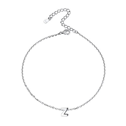 Sterling Silver Initial Ankle Bracelet for Women - Personalized A-Z Letter Anklet with Flower, Figaro, Cuban Link & Herringbone Chain Options | Handmade Layered Anklet Jewelry | Perfect Summer Beach Gift for Her, Birthday, Anniversary & Everyday Wear