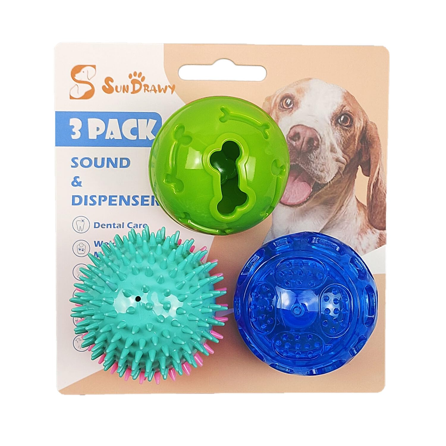 Durable Squeaky Dog Balls Set - Interactive Treat Dispensing Chew Toys for Small & Medium Dogs | Natural Rubber Bouncy Balls for Teeth Cleaning & Playtime | Perfect for Indoor Fetch, Outdoor Play & Training Rewards