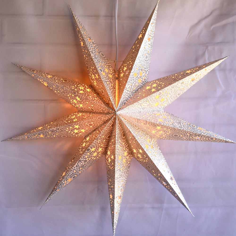 24-Point Silver Diamond Glitter Paper Star Lantern - Hanging Party Decor for Christmas, Wedding, Baby Shower & Home Decoration