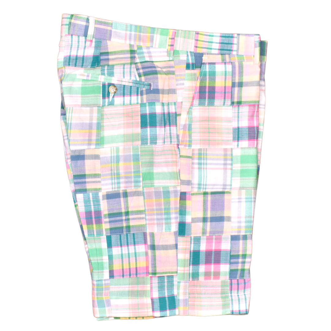 Madras Patch Flat Front Pink Shorts - Stylish & Comfortable for Summer Outings, Beach Vacations, and Casual Wear