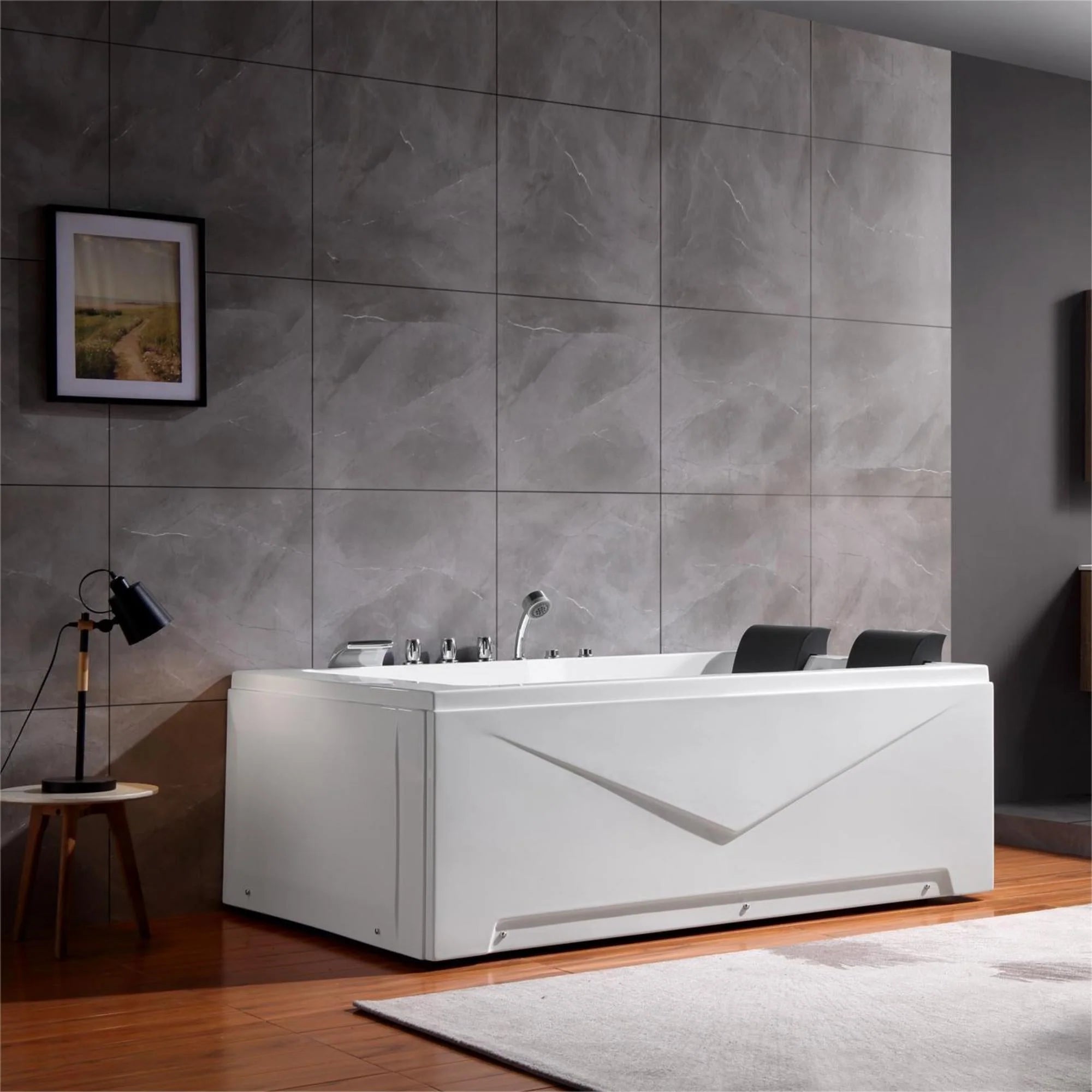 Empava 71-Inch Alcove Whirlpool Bathtub for 2 Persons - 16 Jets, Right Drain, Rectangular Design - Perfect for Master Bathroom Relaxation and Spa Experience at Home
