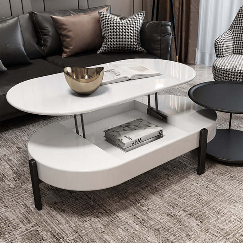 White & Black Lift Top Storage Coffee Table and Side Table Set - Modern Lacquer Finish for Living Room, Bedroom, or Office