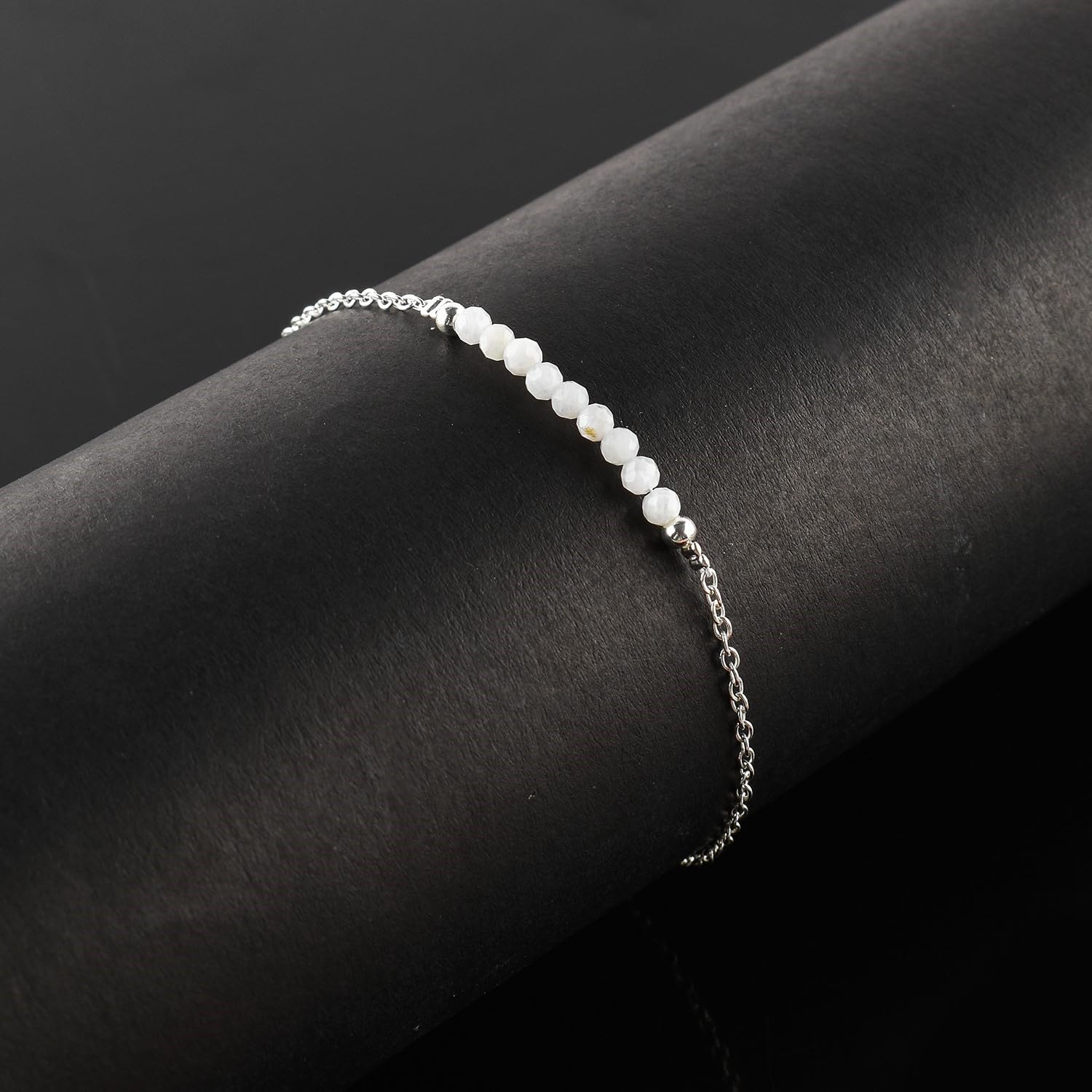 Natural White Moonstone Gemstone Beaded Anklet Bracelet - Handmade Silver Plated Adjustable Ankle Bracelet for Women | Spiritual Healing Jewelry, Mindfulness Gift for Yoga, Meditation & Boho Style