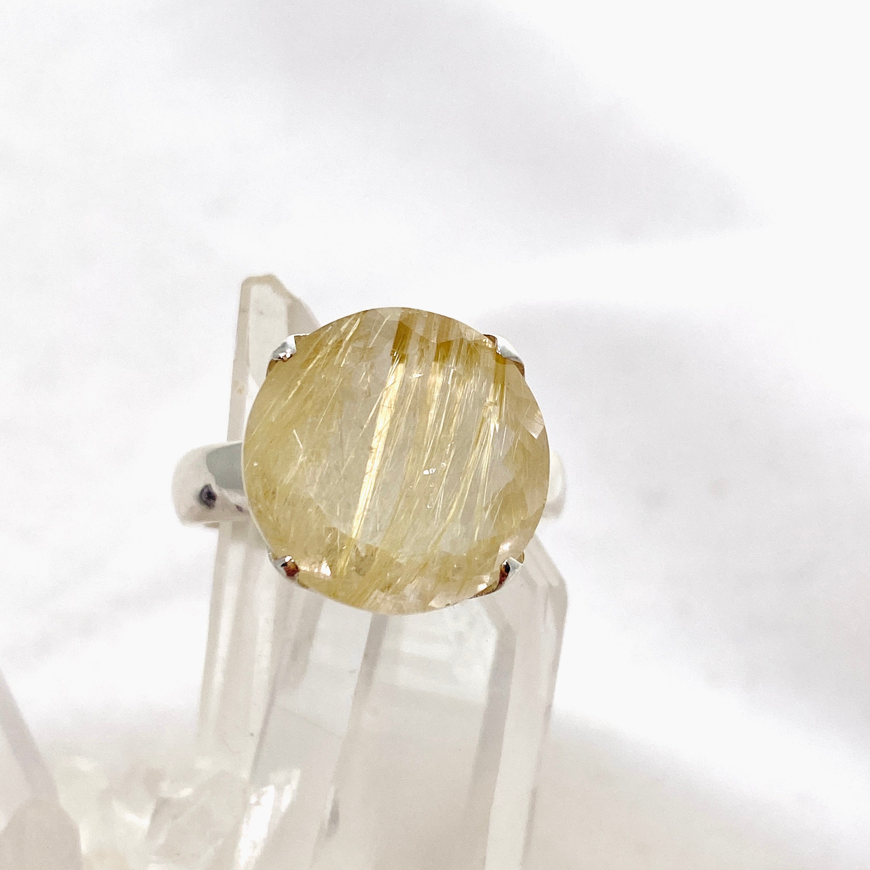 Rutilated Quartz Round Faceted Ring - Size 9.5 PRGJ605 - Elegant Jewelry for Women, Perfect for Weddings, Parties & Special Occasions