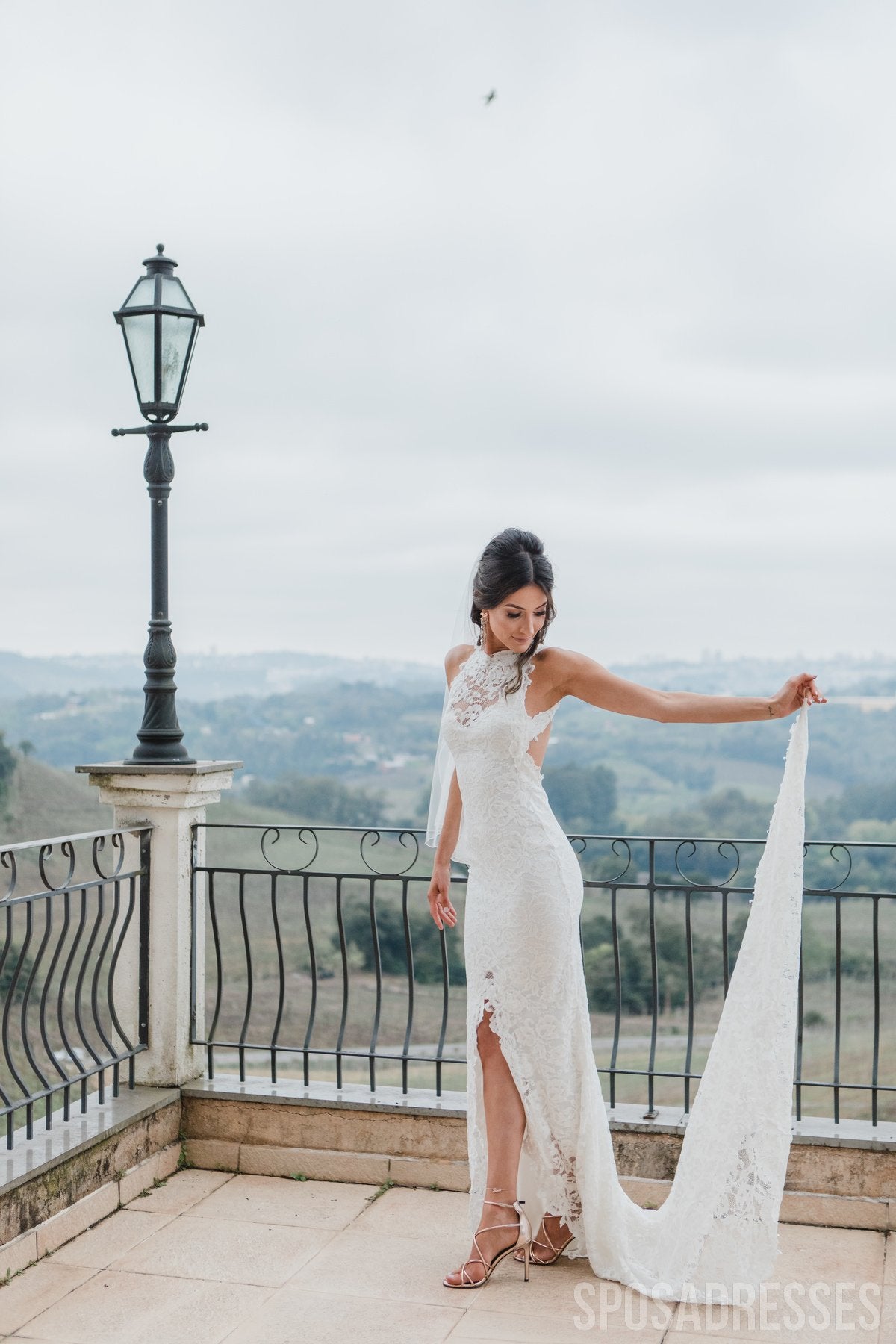 Elegant Illusion Neckline Sexy Side Slit Mermaid Wedding Dress - WD665 | Plus Size Bridal Gown for Beach, Church & Formal Weddings