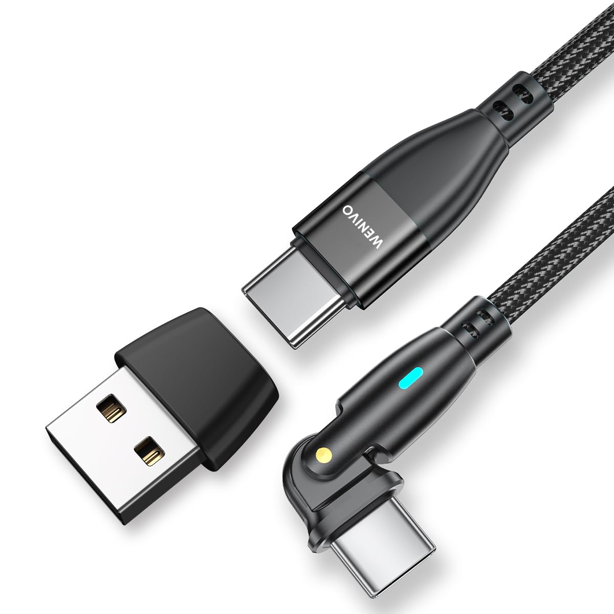 2-in-1 USB-C to USB-C Fast Charging Cable 100W/60W with 180° Rotation - 6.6ft Nylon Braided PD 3.0 USB C Cable (20V/3A) Compatible with iPhone 15 Pro, iPad Pro, MacBook, Samsung Galaxy, Nintendo Switch, PS5 - Perfect for Home, Office & Travel Charging