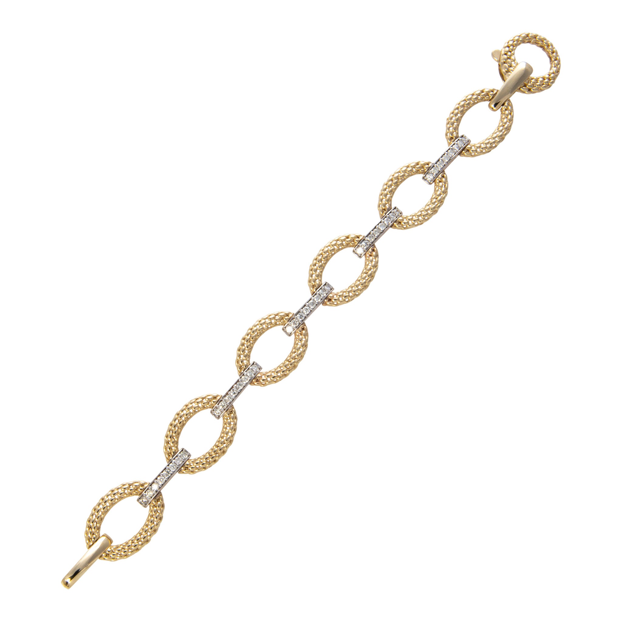 14K Gold Diamond Pavé & Oval Link Two Tone Bracelet for Women - Elegant Jewelry Gift for Anniversary, Wedding, or Special Occasions