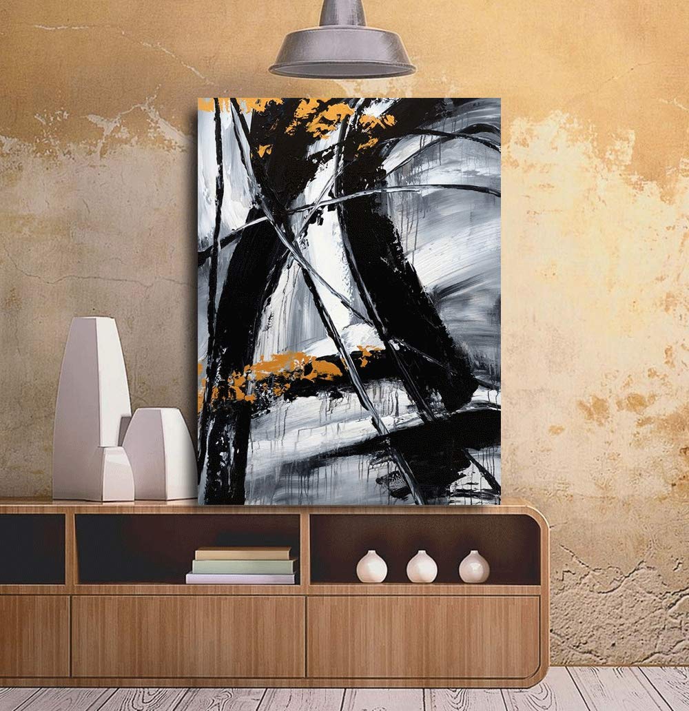 Yihui Arts Black and White Abstract Oil Painting - Large 28x40 Inch Modern Canvas Wall Art for Living Room, Bedroom & Office Decor - Perfect for Contemporary Home Interior Design