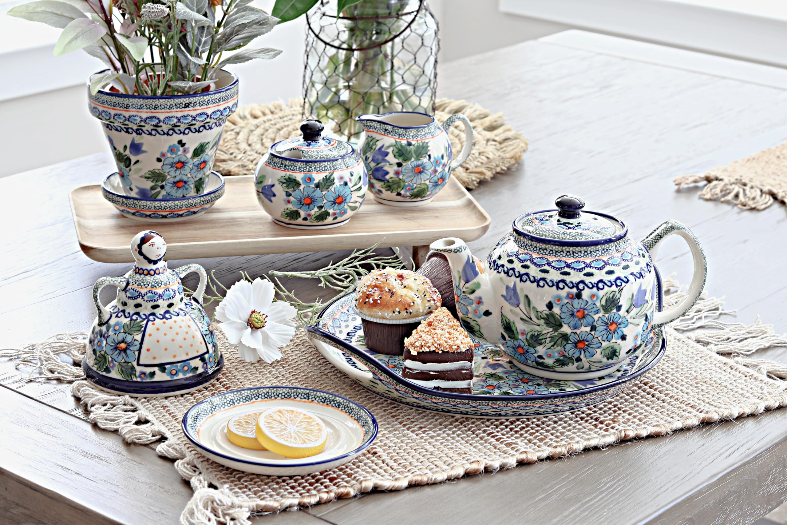 Blue Rose Polish Pottery Ballina Small Flower Pot - Handmade Ceramic Planter for Succulents, Herbs & Indoor Plants - Perfect for Home Decor, Windowsills & Garden Gifts