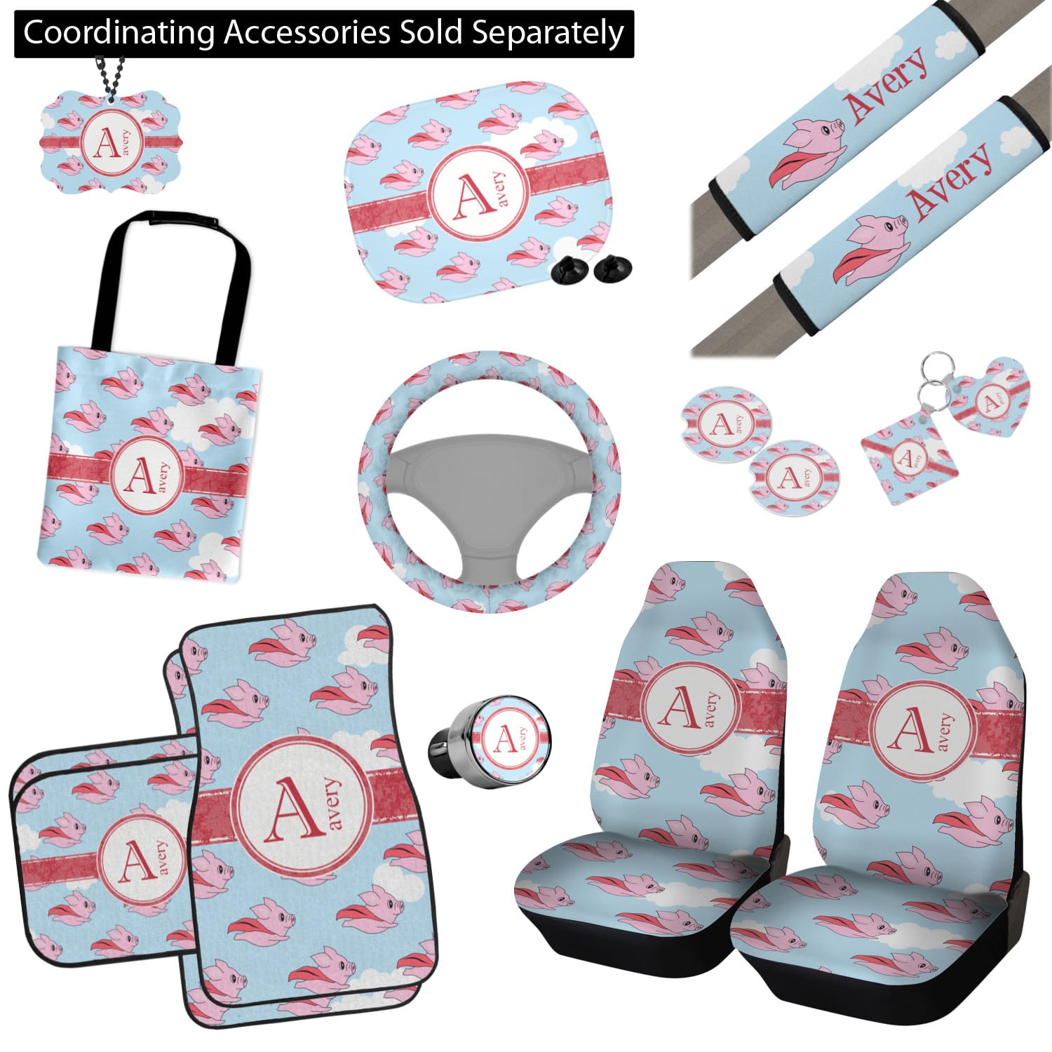 Custom Flying Pigs Car Floor Mats Set - 2 Front & 2 Rear Mats for Cars, SUVs & Trucks - Waterproof & Durable - Perfect for Gifts, Pet Lovers & Unique Car Accessories