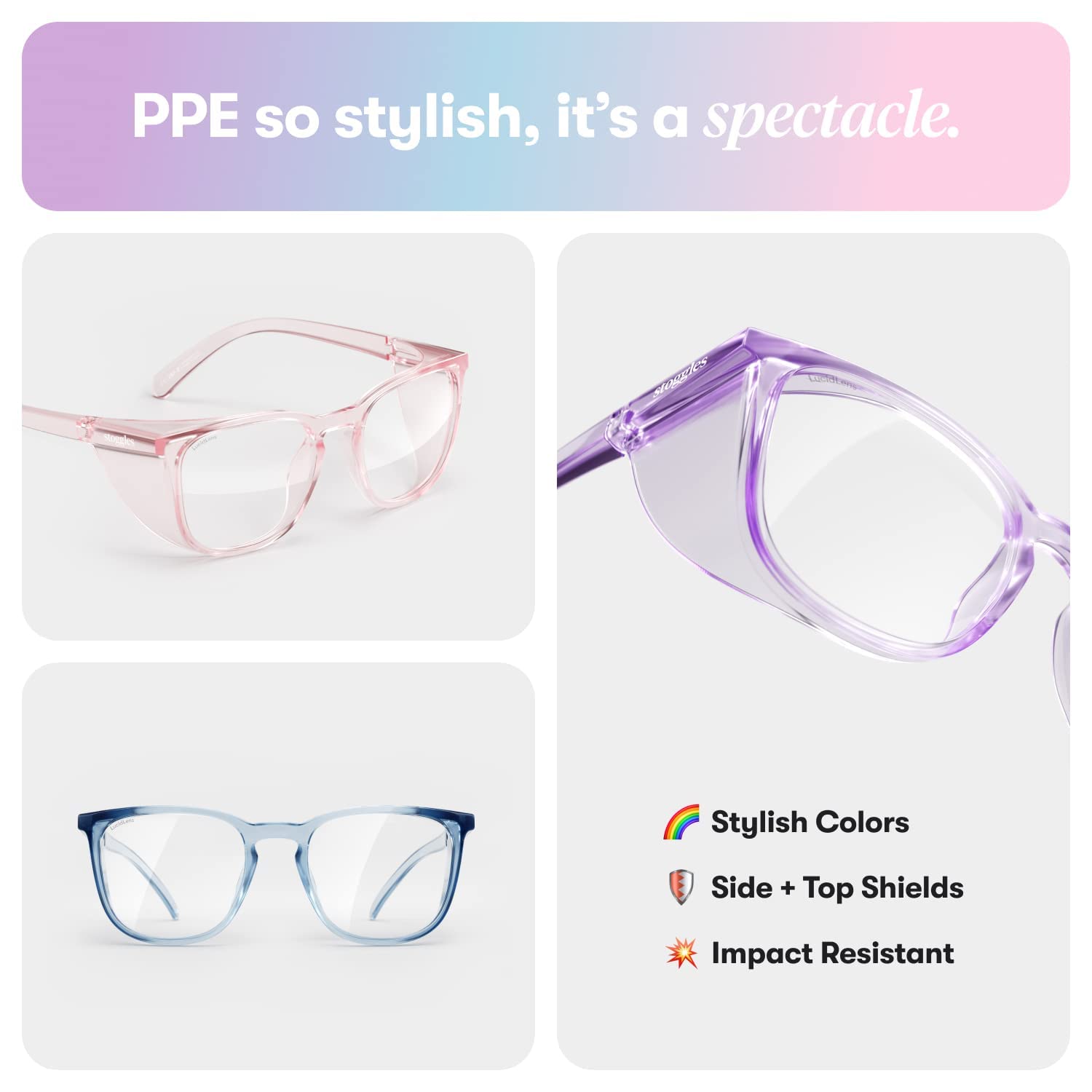 Stoggles Square Z87.1 Certified Kids Safety Glasses - Polycarbonate, Scratch & Shatter-Proof, Blue Light & UV Protection with Anti-Fog Coating - Protective Eyewear for School, Sports & Outdoor Activities