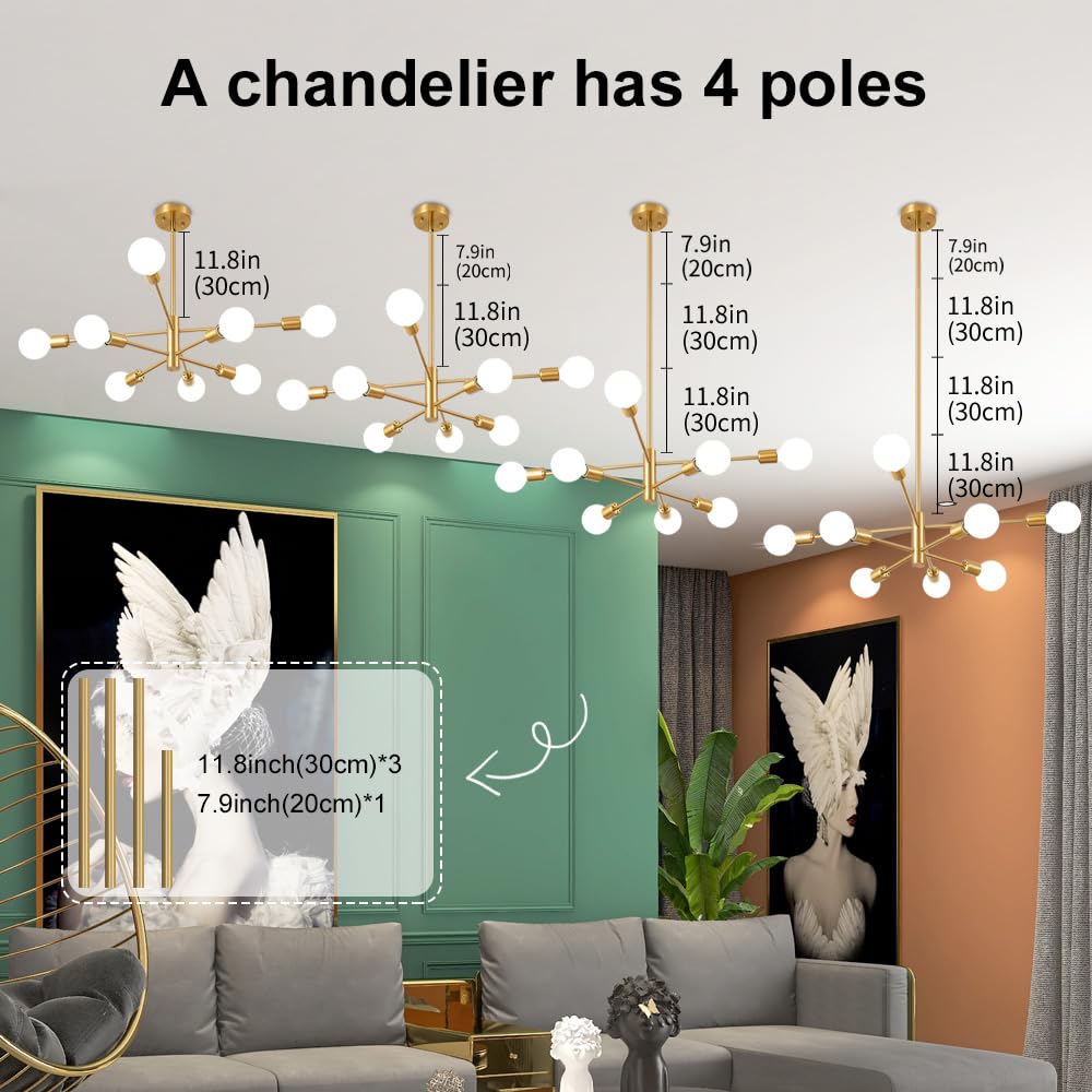 Modern Gold Sputnik Chandelier - Mid Century Ceiling Light Fixture with 8 E26 Bulbs for Living Room, Kitchen Island, Bedroom, Dining Room & Farmhouse | Elegant Lighting for Home Decor & Interior Design