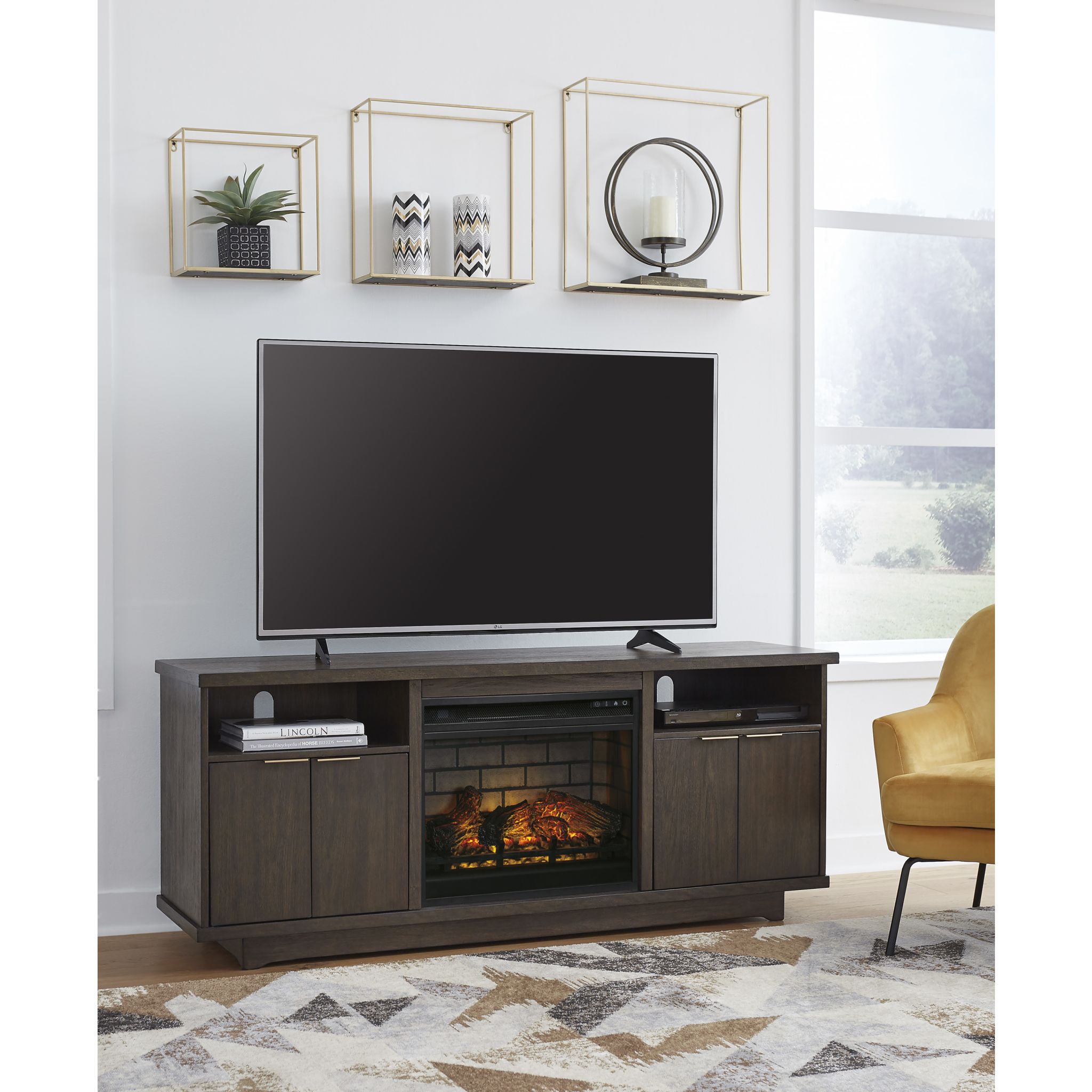 Brazburn TV Stand with Fireplace - Dark Brown Wood Entertainment Center for Living Room, Bedroom & Home Theater