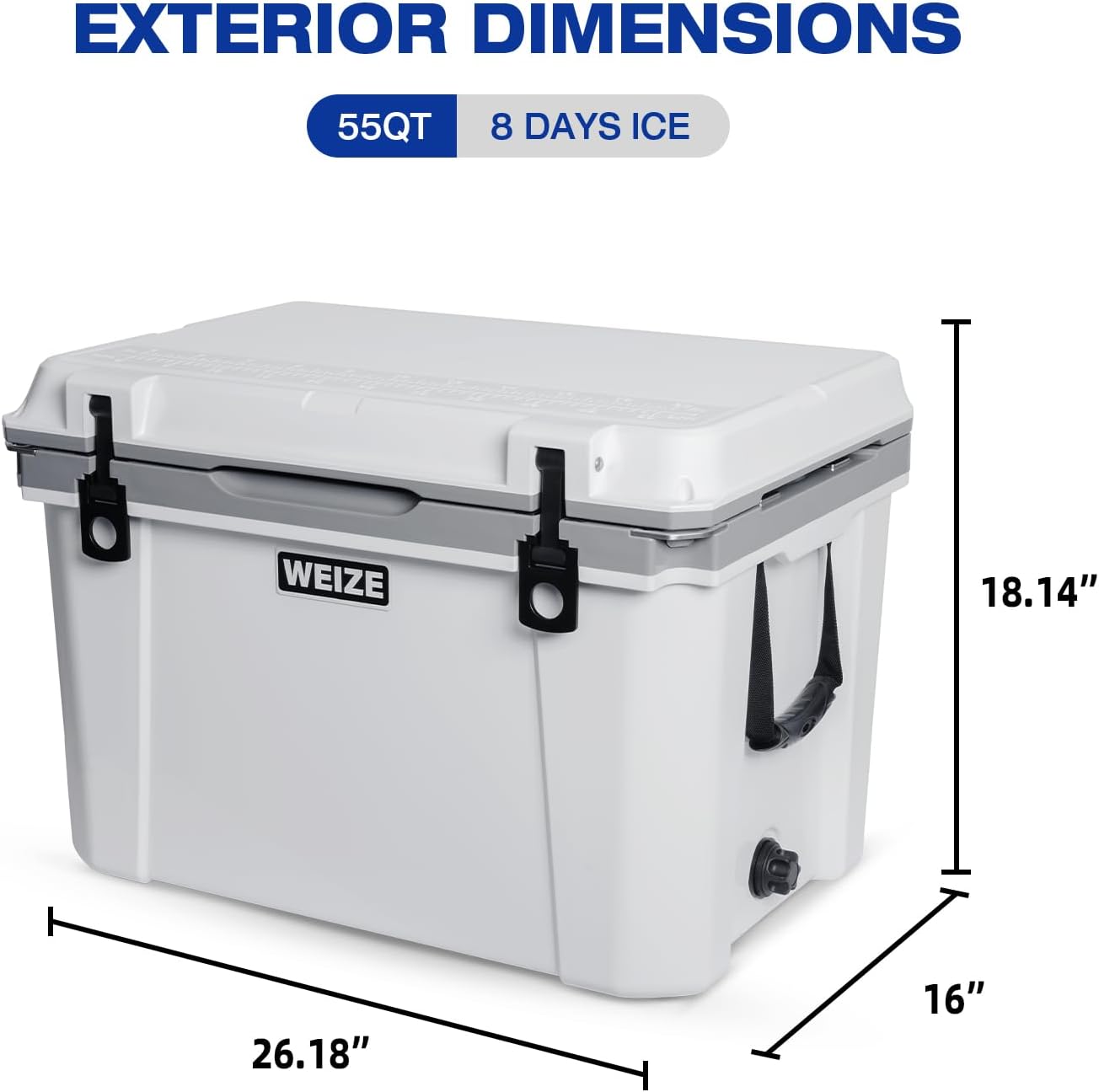 WEIZE Ultra Light 55 Quart Hard Cooler - Insulated Portable Ice Chest Box with Bottle Opener | Keeps Ice Cold Up to 8 Days | Perfect for Camping, Beach Trips, Tailgating & Outdoor Adventures
