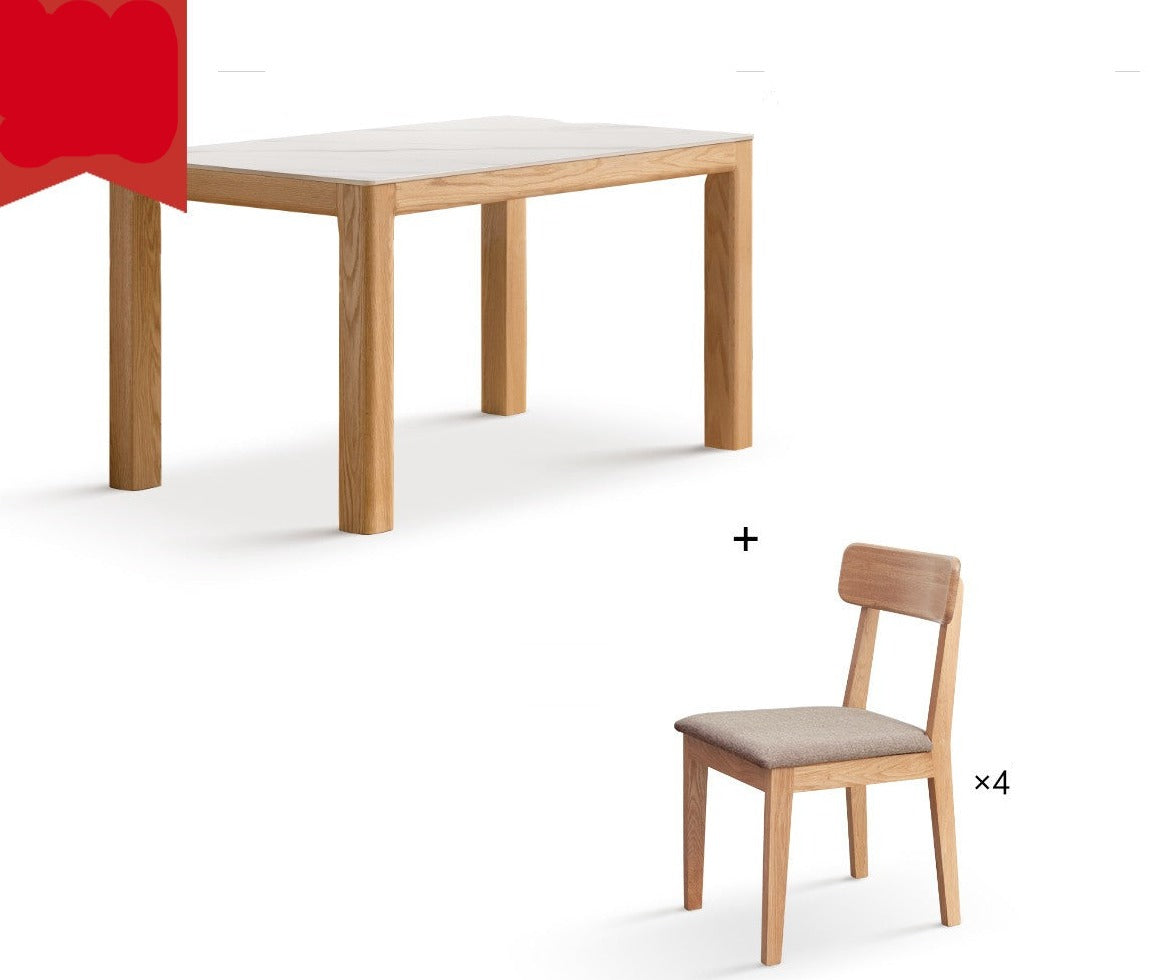 Solid Oak Wood Dining Table - Simple Modern Design for Kitchen, Dining Room & Small Spaces