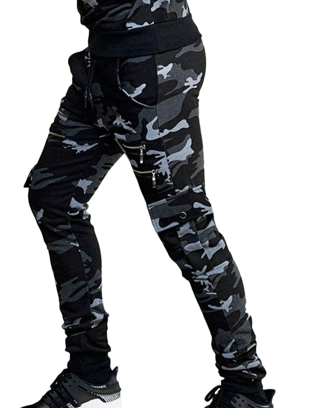 Men's High Waisted Camouflage Jogger Pants with Zipper & Drawstring - Breathable Activewear Sweatpants for Running, Gym & Outdoor Sports | Tactical Cargo Pants for Hiking & Workout