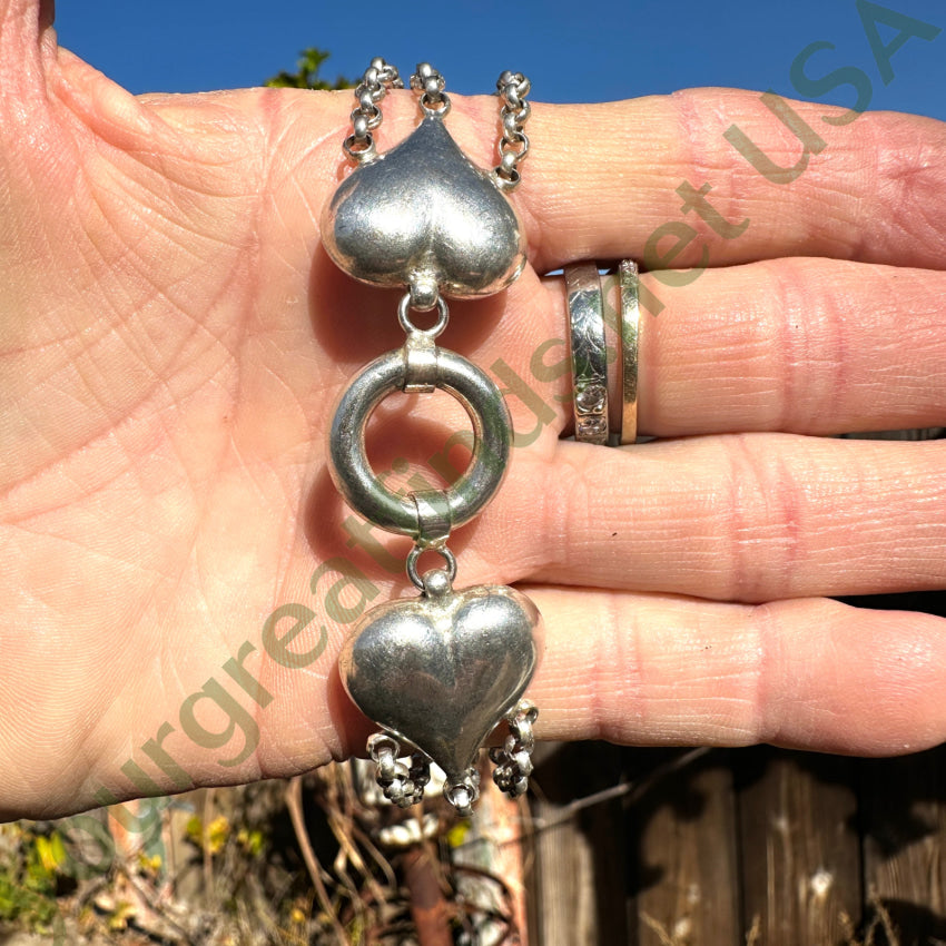 Sterling Silver Puffy Heart Bracelet for Women - Dainty Adjustable Charm Bracelet for Valentine's Day, Anniversary & Everyday Wear