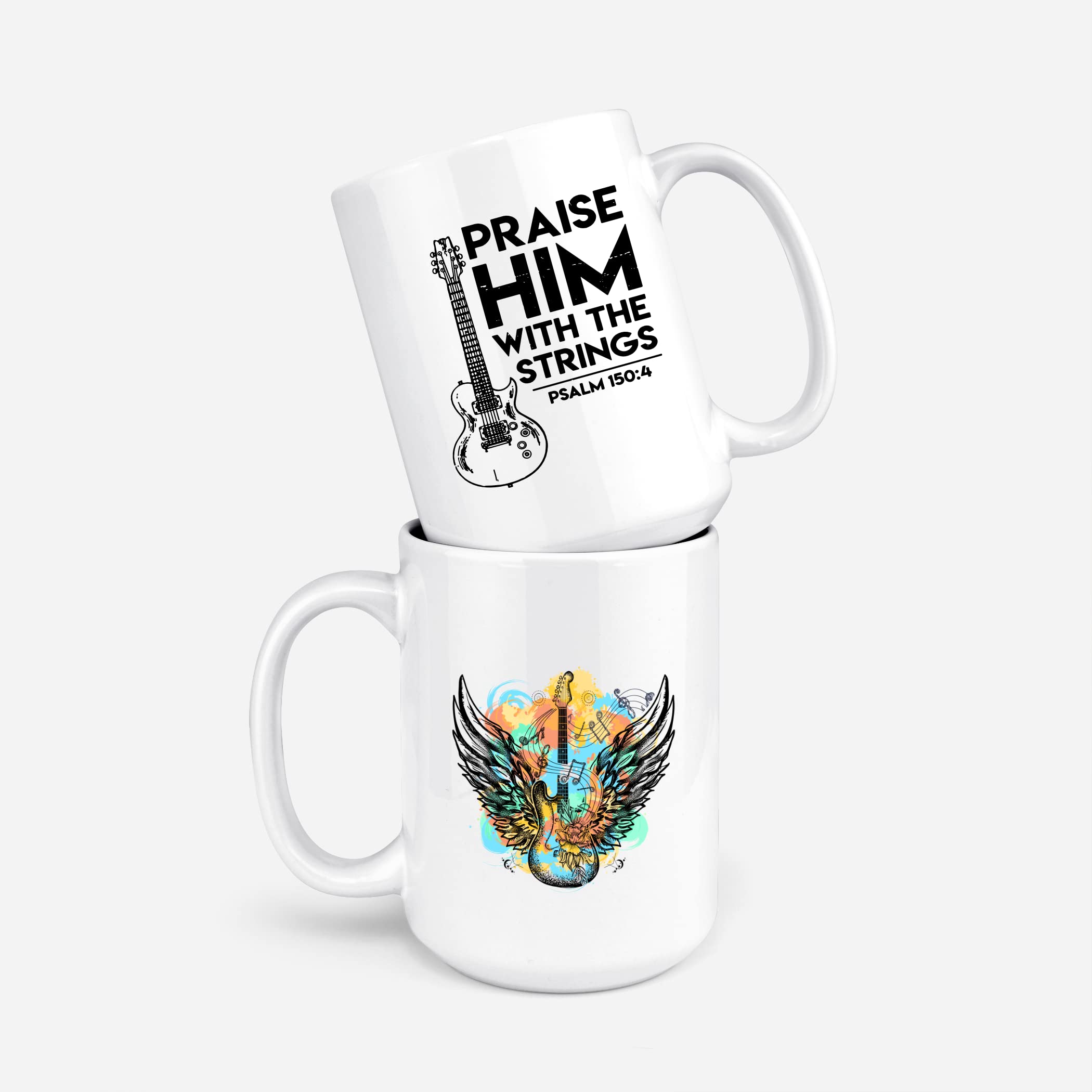 Praise Him With the Strings Psalms 150:4 - Inspirational Christian Guitar Mugs and Tumblers for Coffee, Tea & Bible Study Gifts