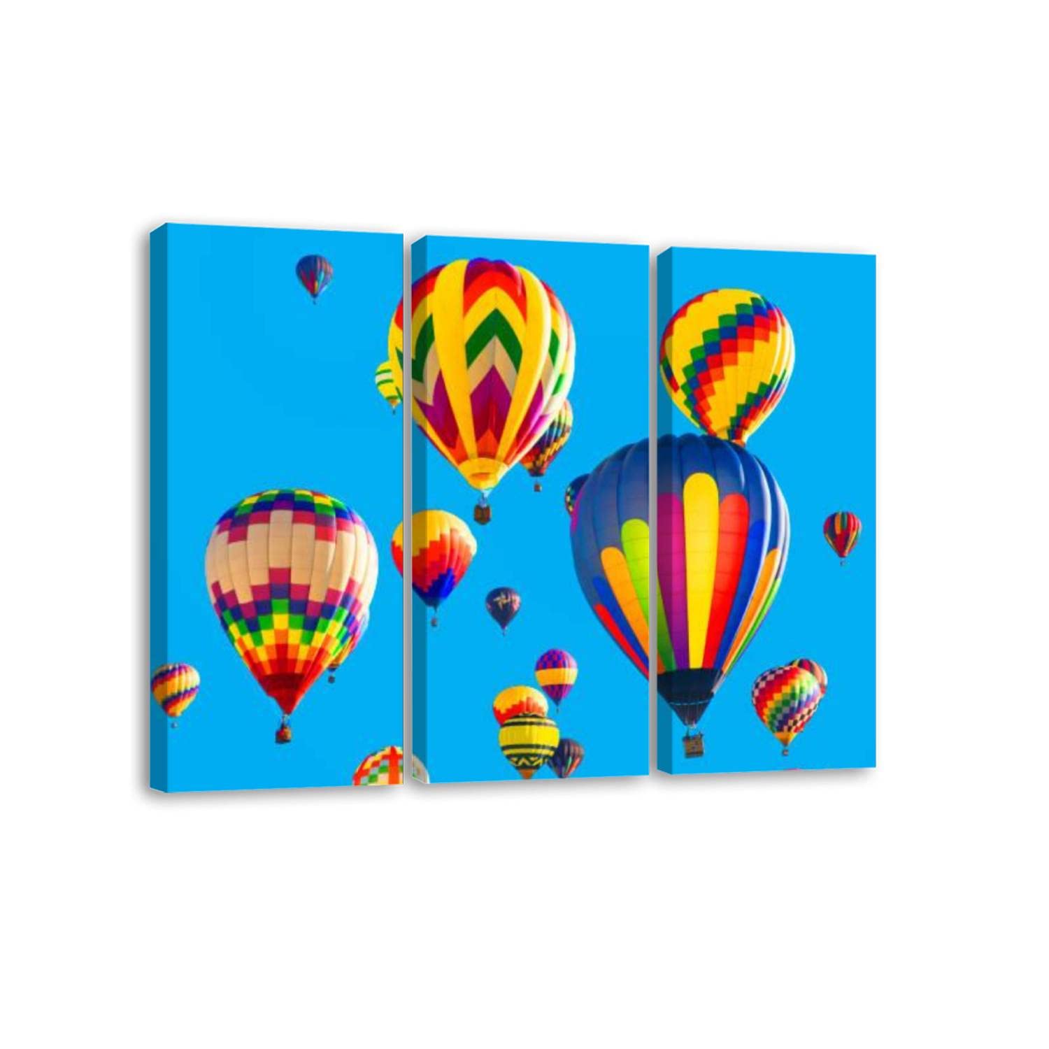 3 Piece Canvas Wall Art Prints - Colorful Hot Air Balloons Flying in Bright Blue Sky - Stretched & Framed Modern Wall Painting - Home Decor for Living Room & Bedroom - Ready to Hang - Perfect for Nursery, Office or Gift