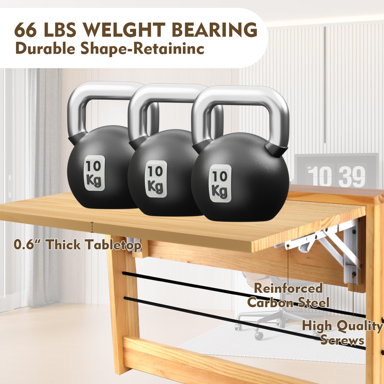 Foldable Wall Mounted Desk with Iron Bracket - Space Saving Wooden Floating Table for Small Spaces, Home Office, Laundry Room & Study - Perfect for Apartments, Dorms & Tiny Homes