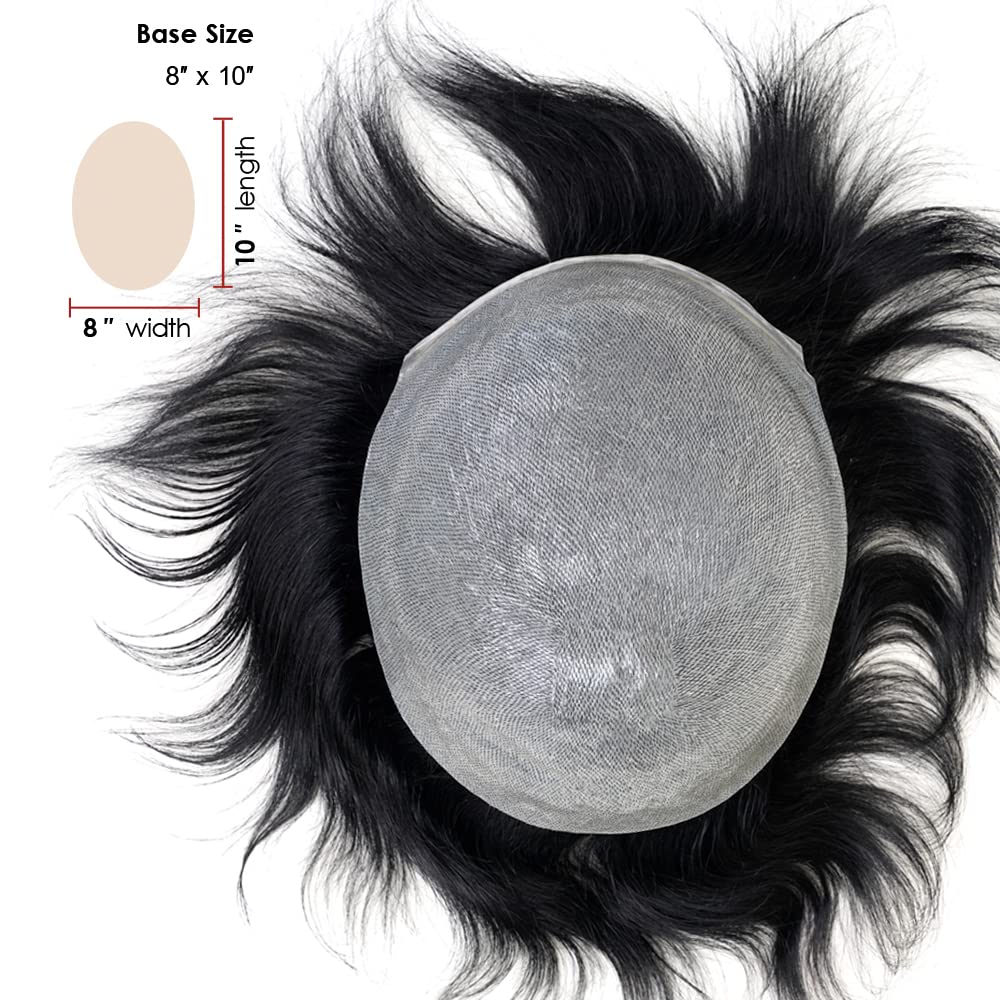 Premium 8x10 Inch Human Hair Toupee for Men - Ultra-Thin 0.06mm Skin Base Hair System with V-Loop Ventilation - Jet Black #1 - Perfect for Daily Wear, Special Occasions & Hair Loss Solutions