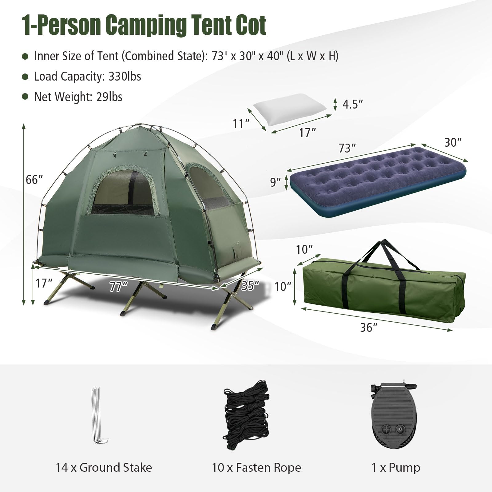 **Moccha Folding Camping Tent Cot with Sleeping Bag & Air Mattress – Portable Elevated Outdoor Tent for Hiking, Backpacking, Picnics – Perfect for Camping Trips & Backyard Adventures**