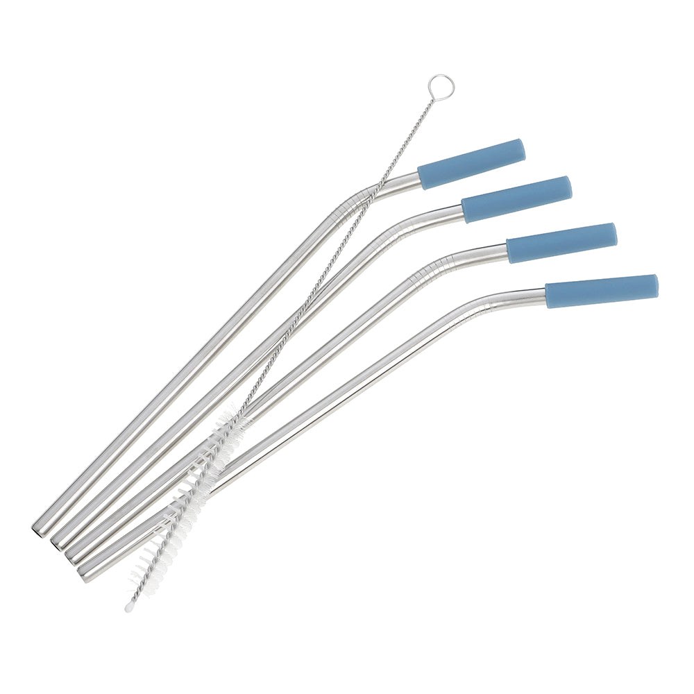 Eco-Friendly Reusable Stainless Steel Straws with Silicone Tips (4-Pack) - Perfect for Smoothies, Iced Coffee & Home/Office Use
