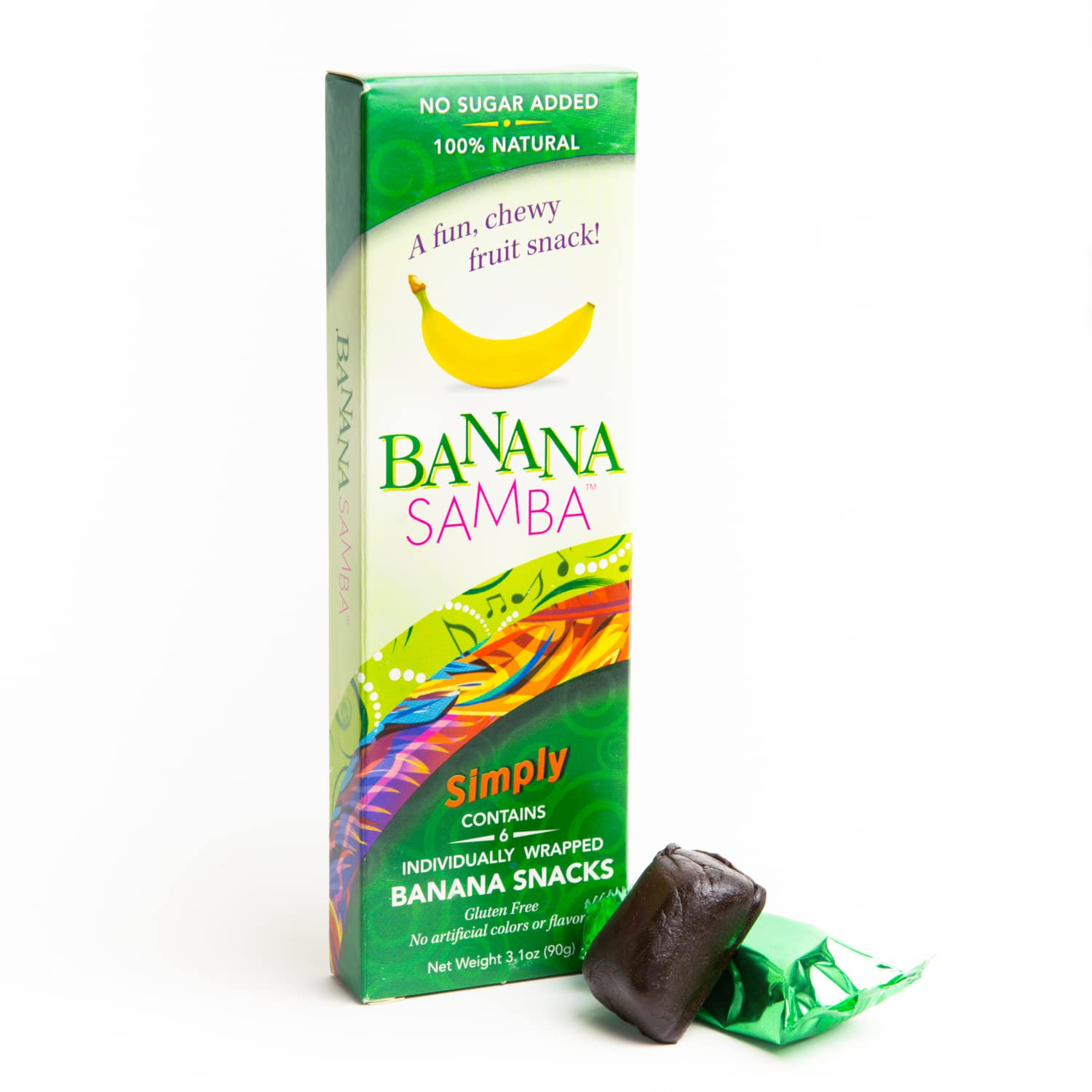 Organic Banana Samba Simply - No Sugar Added Natural Fruit Snacks - Chewy Banana Bites - 6 Individually Wrapped Packs (3.1oz) - Healthy On-the-Go Snack for Kids & Adults - Perfect for Lunchboxes, Hiking & Road Trips
