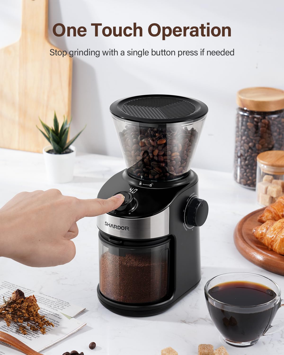 SHARDOR Electric Coffee Grinder with 32 Precise Grind Settings & 40-Second Adjustable Timer - Stainless Steel Burr Mill for Espresso, French Press, and Drip Coffee - Easy Clean with Chamber Button - Perfect for Home Baristas & Coffee Enthusiasts