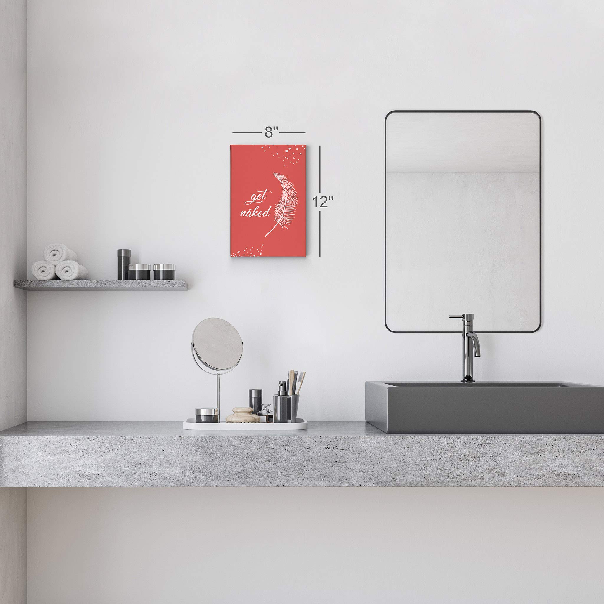 Naked Typography Bathroom Decor Canvas Print - Feather Bathroom Sign Wall Art - Ready to Hang Home Decoration (36x24) - Perfect for Powder Rooms, Guest Bathrooms & Spa-Inspired Decor - Made in USA