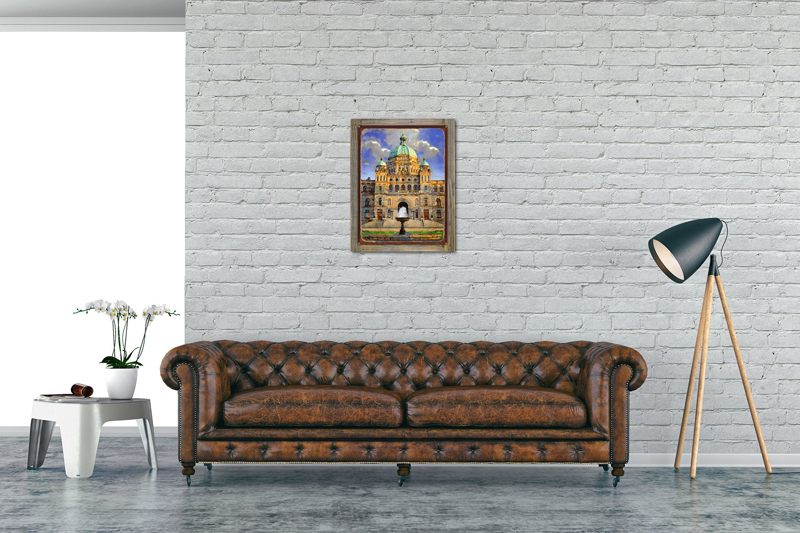 Rustic Metal Print of Victoria BC Parliament Building on Reclaimed Barn Wood - 17x23 Inch Canadian Artwork by Lisa Sofia Robinson - Perfect for Home Office & Cabin Decor