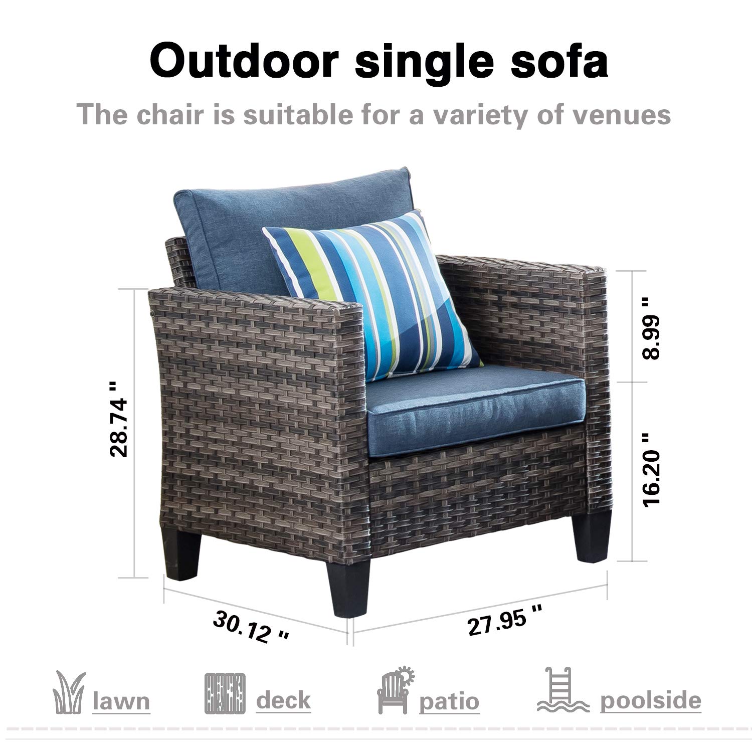 2-Piece Patio Chairs Set - Weather-Resistant Outdoor Dining Chairs with Deep Seating & Soft Cushions for Deck, Porch, Garden (Denim Blue) | Perfect for Backyard BBQs, Poolside Relaxation & Outdoor Entertaining