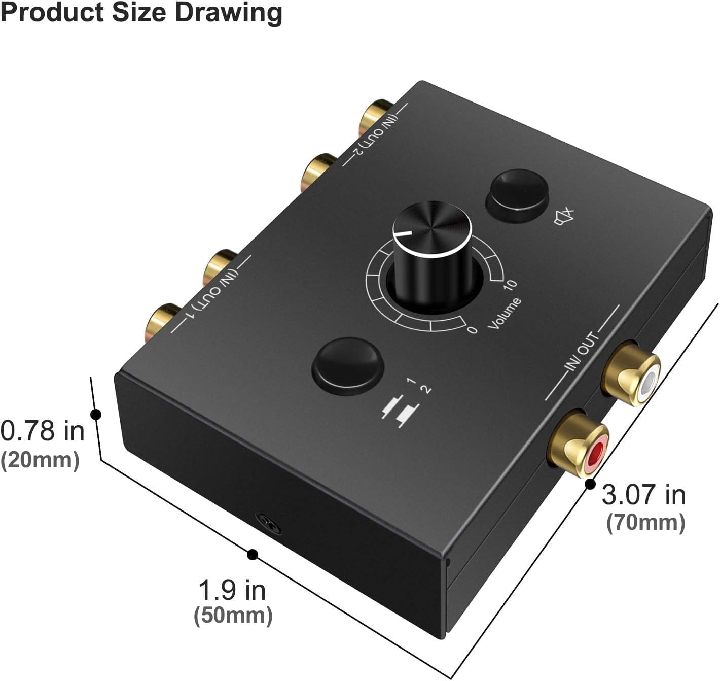 UNSTINCER Audio Switch RCA L/R Jack 1(2)-Input-2(1)-Output, Analog Stereo Aux Selector, Metal Case for HiFi Amplifiers, Phono, PC, Headphones, Speakers, Home Theater, Gaming Setup