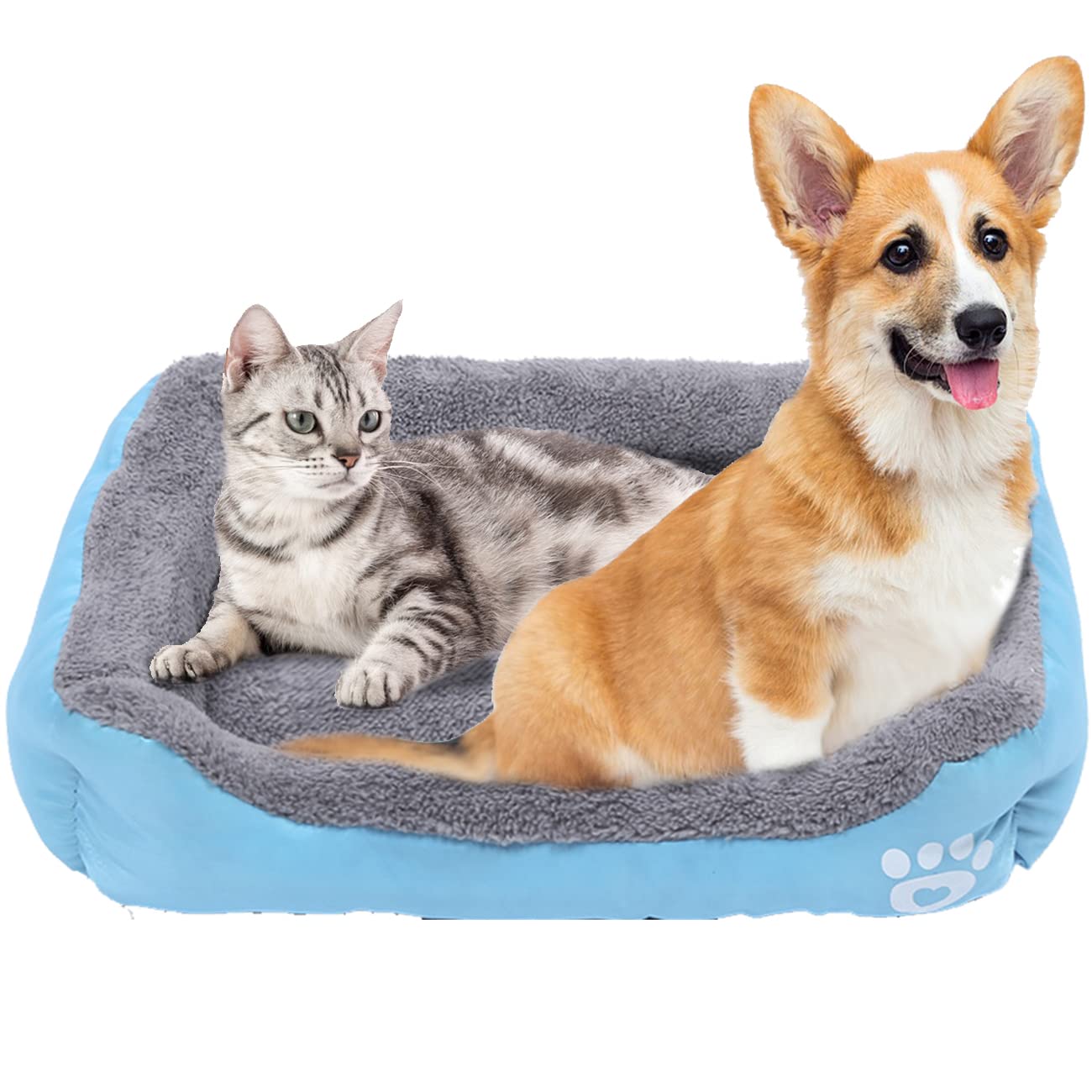 Washable Pet Bed Mat - Soft Plush Fleece for Dogs & Cats - Anti-Slip Waterproof Bottom (Blue) - Perfect for Home & Travel