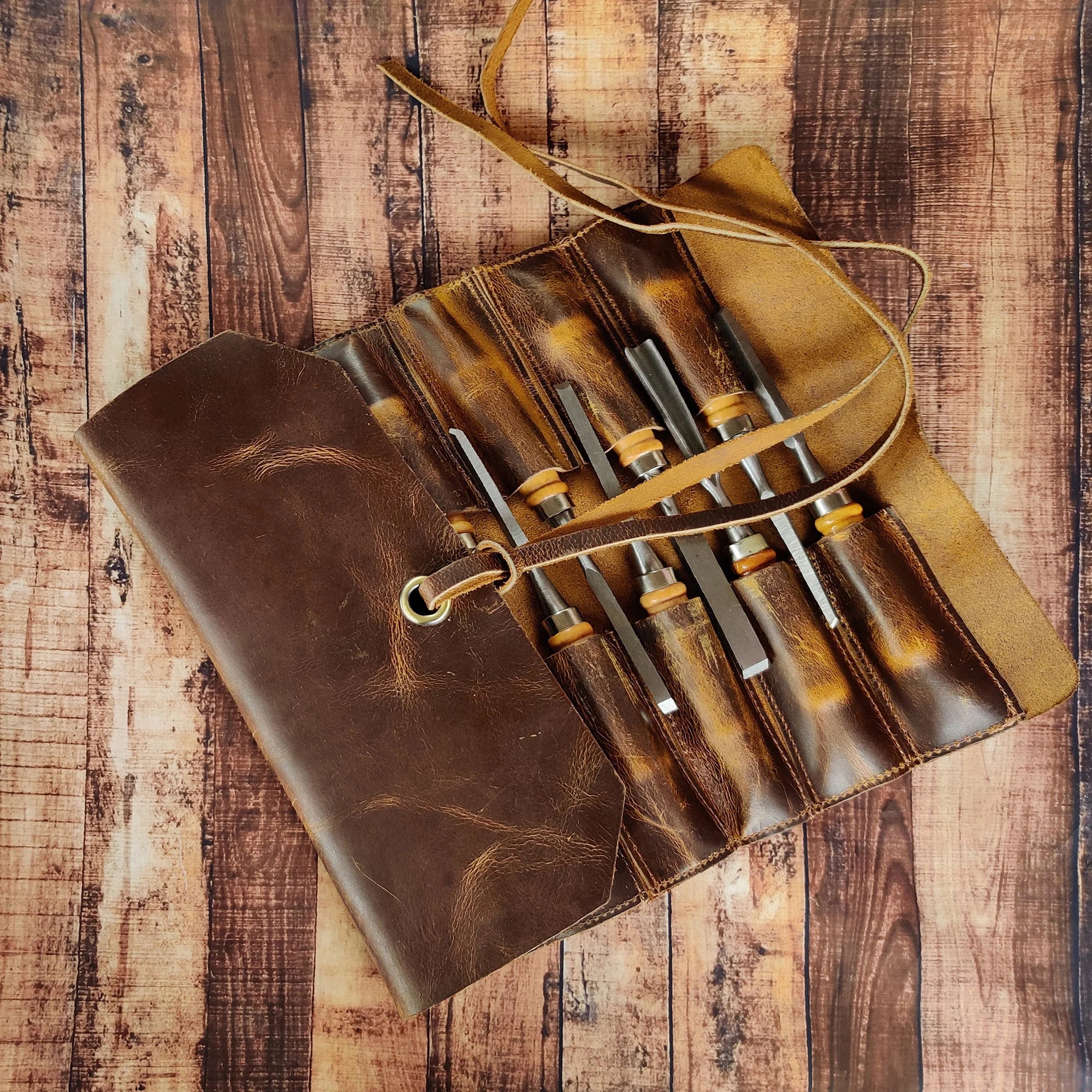 Premium Full Grain Leather Tool Roll Up Pouch - Handcrafted 12-Slot Organizer for Wrenches, Screwdrivers & DIY Tools | Perfect for Mechanics, Carpenters & Home Workshops