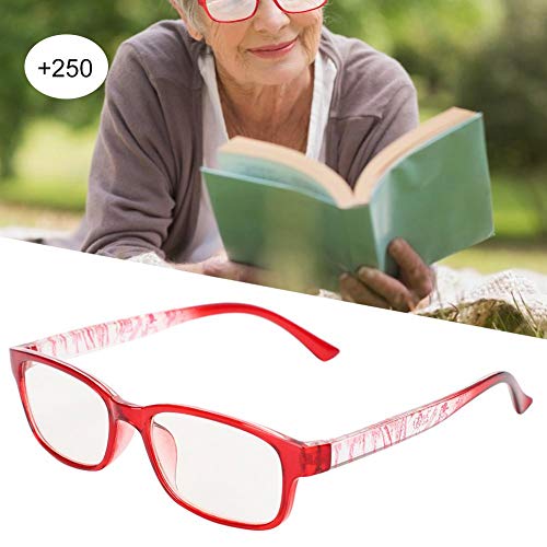 Reading Glasses for Men & Women - Red Frame Presbyopic Eyeglasses with Storage Case (+2.50 Strength) - Perfect for Reading Books, Using Phones & Computer Work